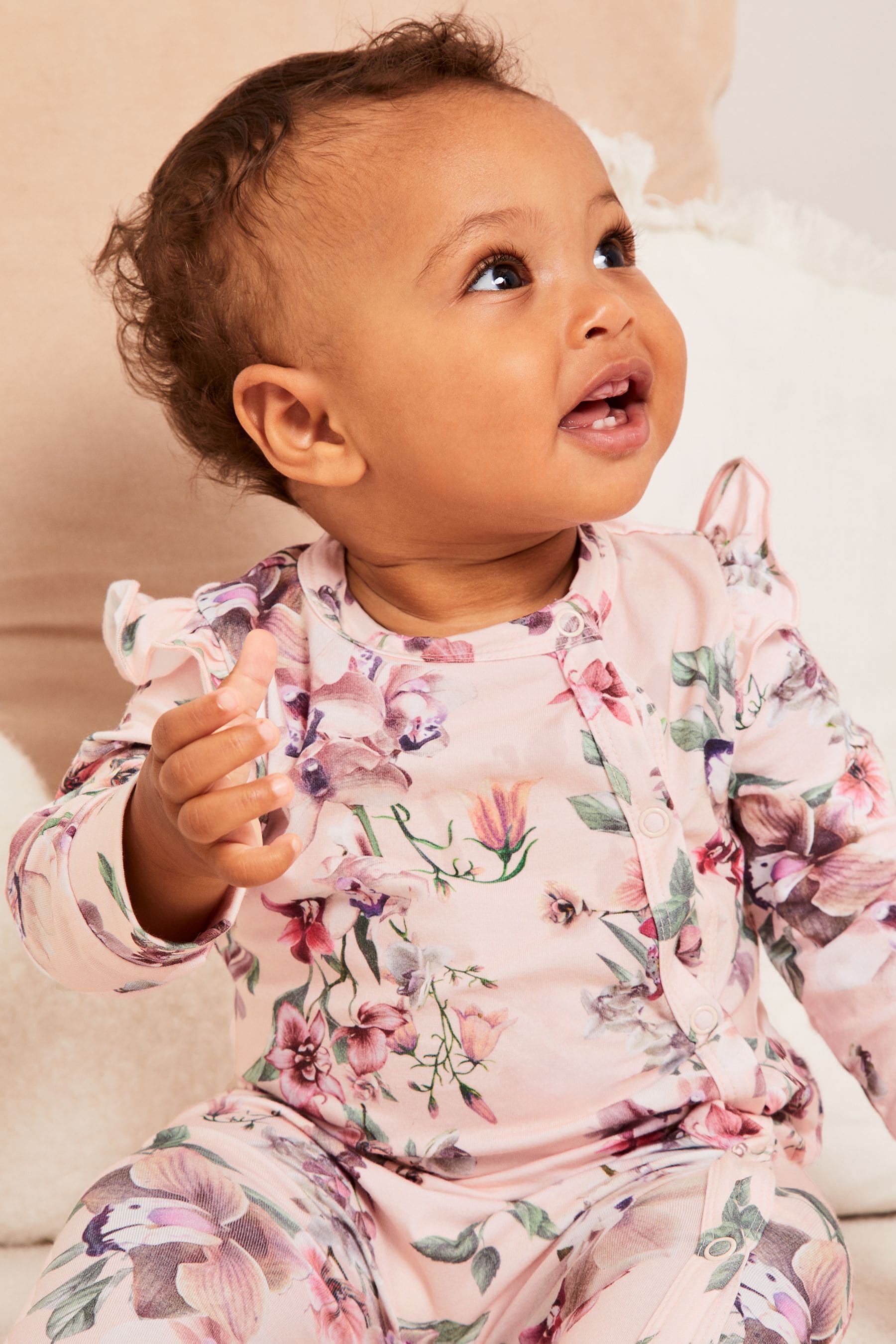 Light Pink Floral Baby Sleepsuit