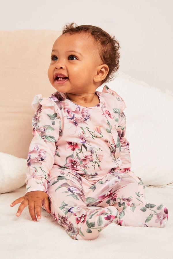 Light Pink Floral Baby Sleepsuit