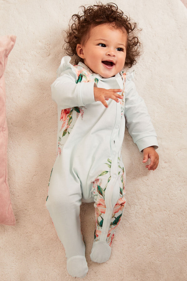 Blue Floral Baby Sleepsuit