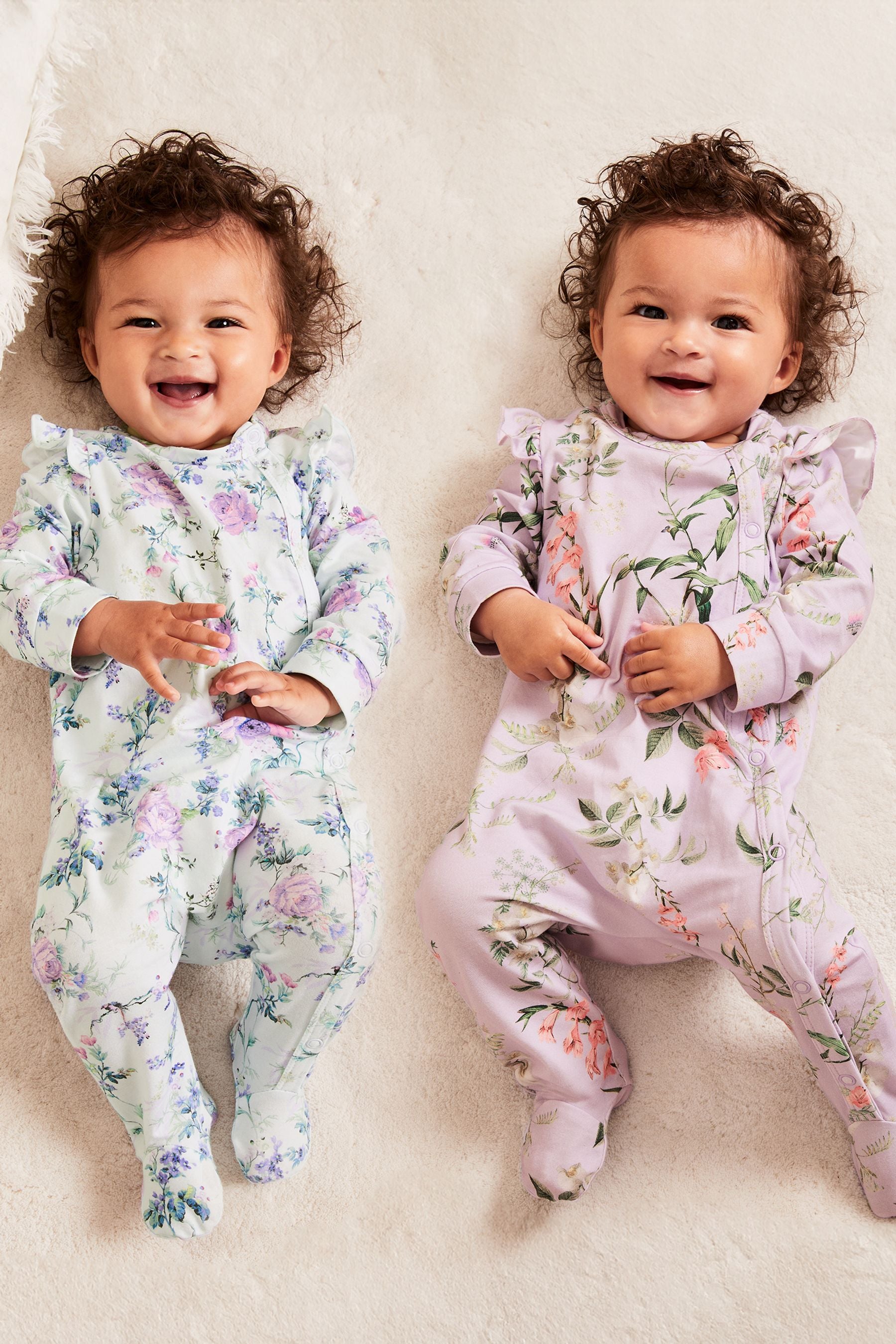 Lipsy Purple Blue Baby 2 Pack Floral Sleepsuit