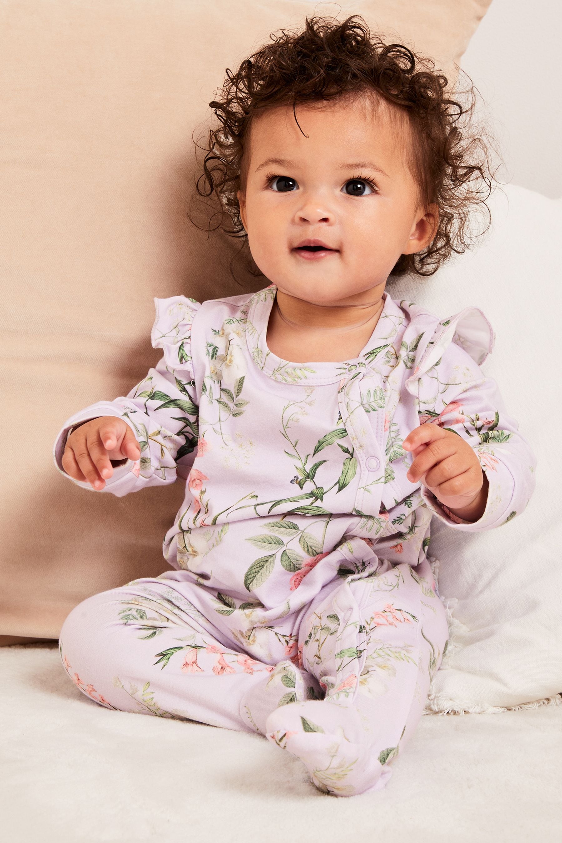 Lipsy Purple Blue Baby 2 Pack Floral Sleepsuit