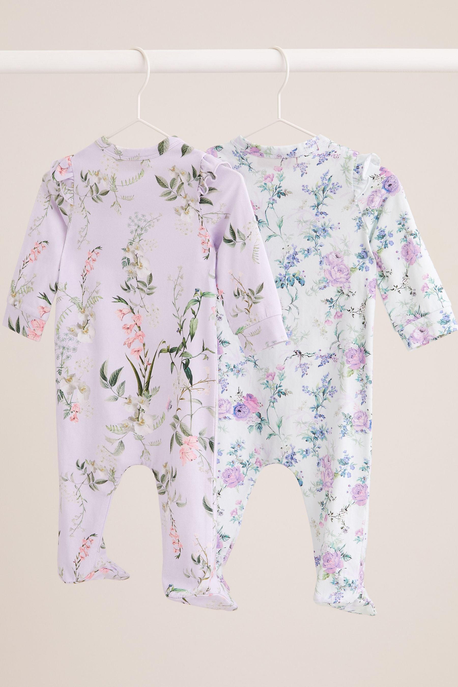 Lipsy Purple Blue Baby 2 Pack Floral Sleepsuit