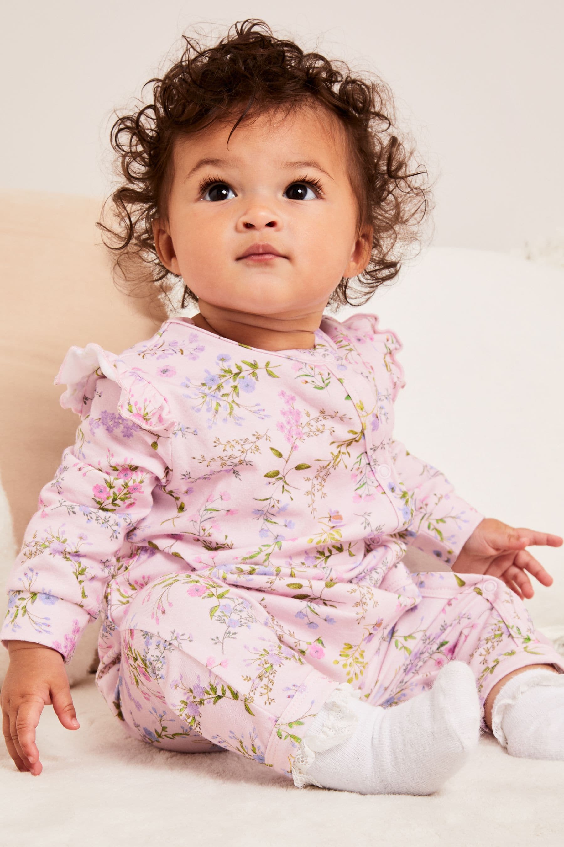 Pink Floral Baby Sleepsuit