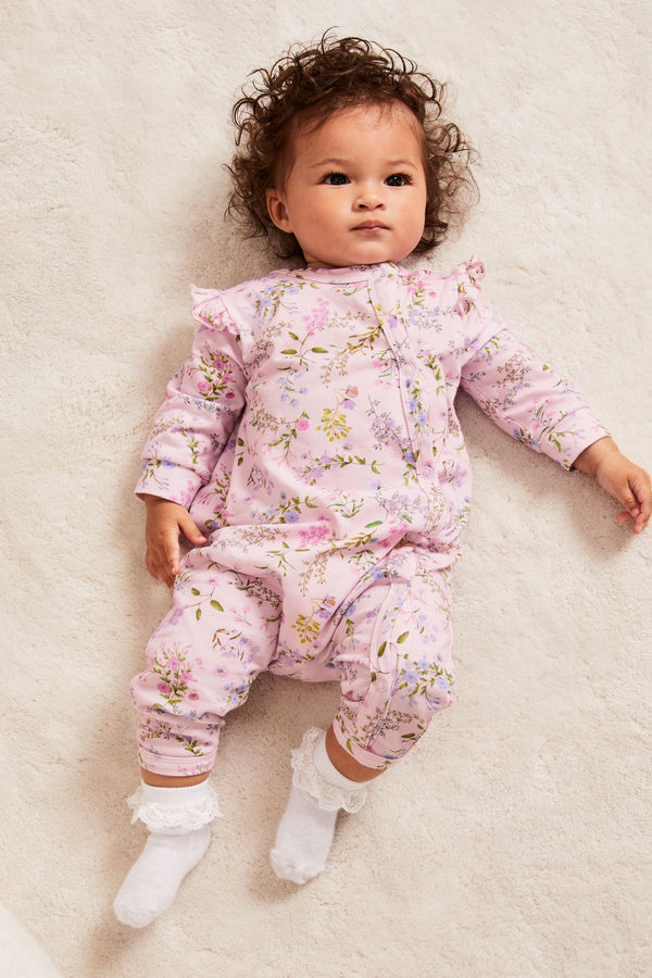 Pink Floral Baby Sleepsuit