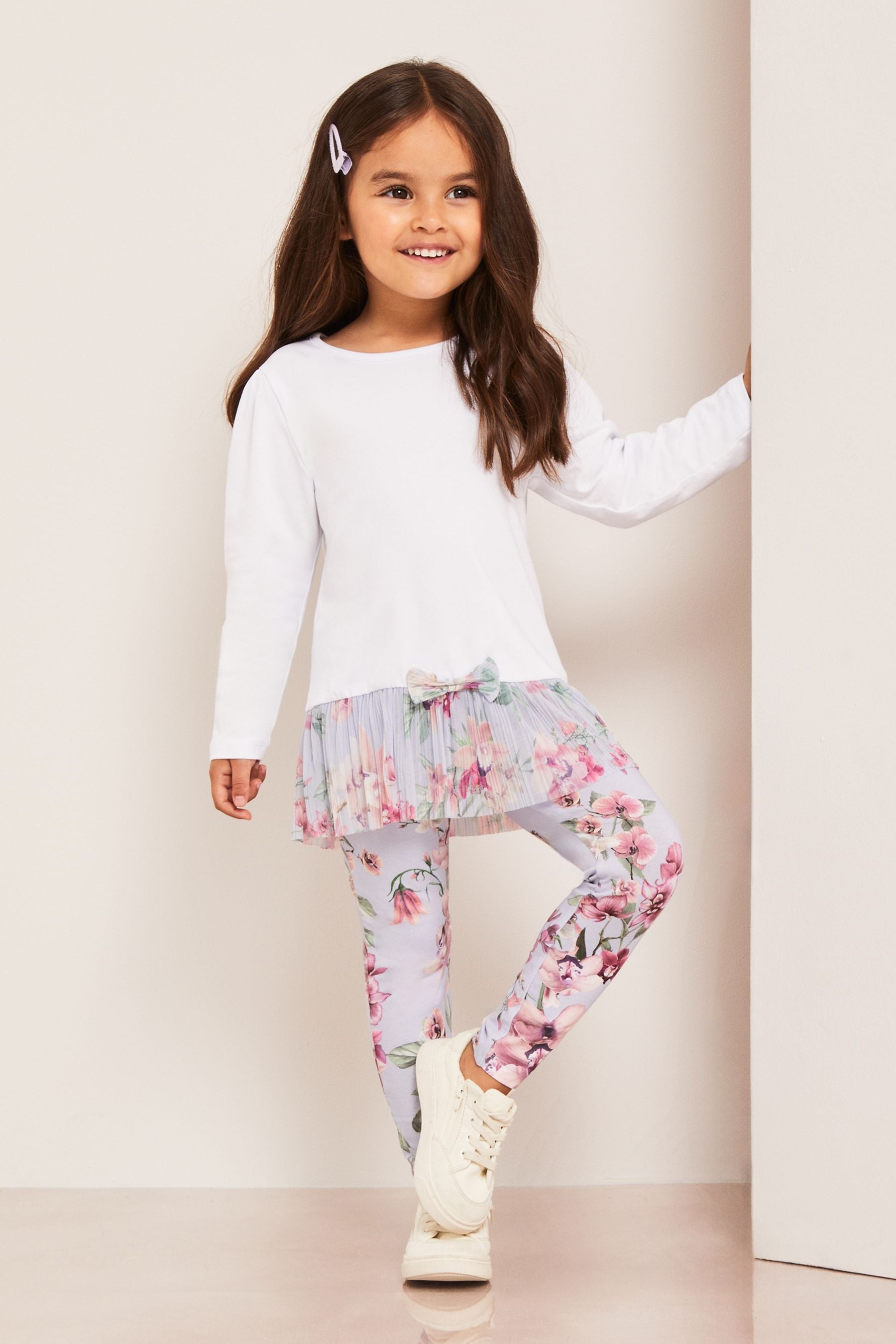 Blue/White Mesh Floral Legging Set (0-6yrs)