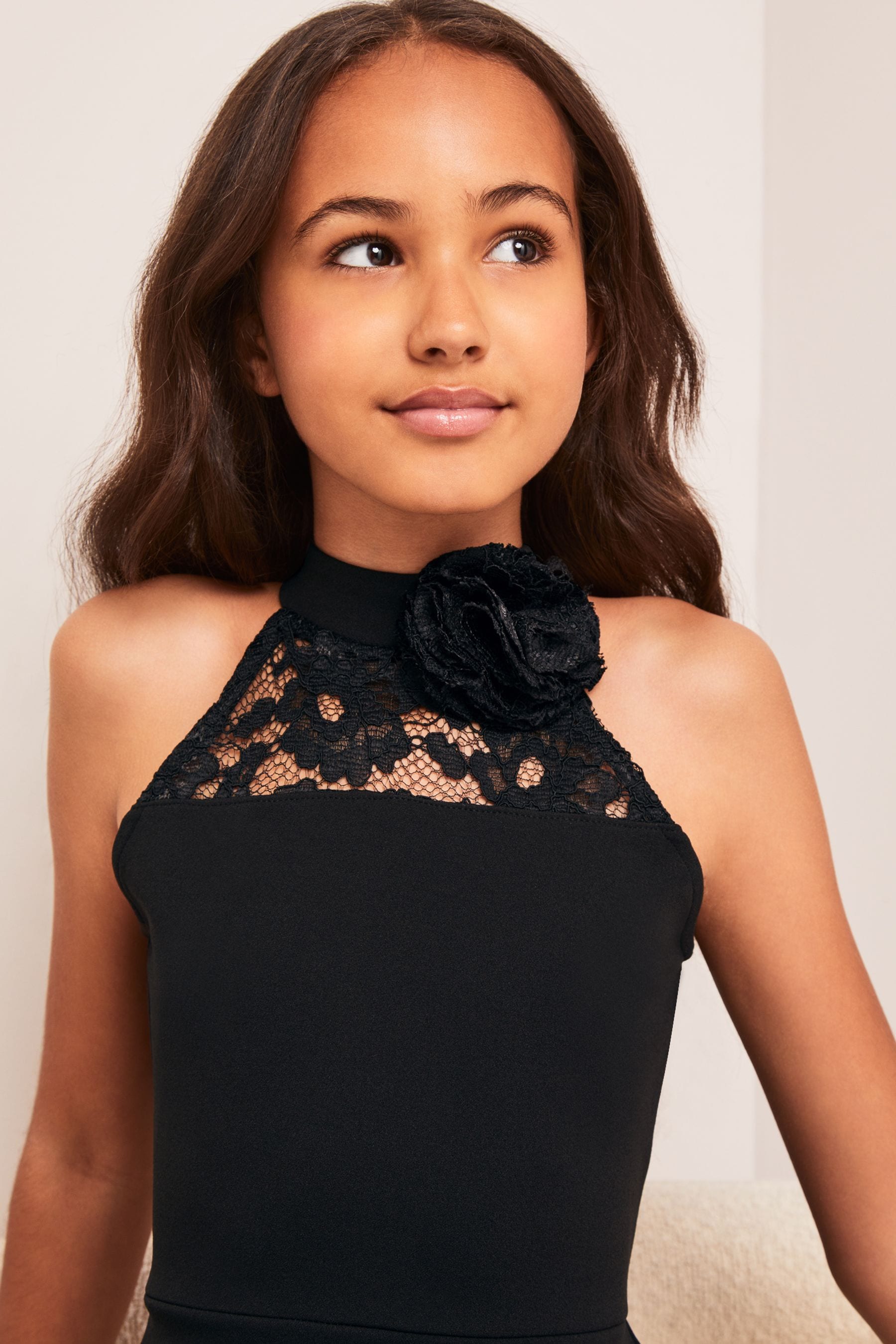 Black Halter Corsage Scuba Dress