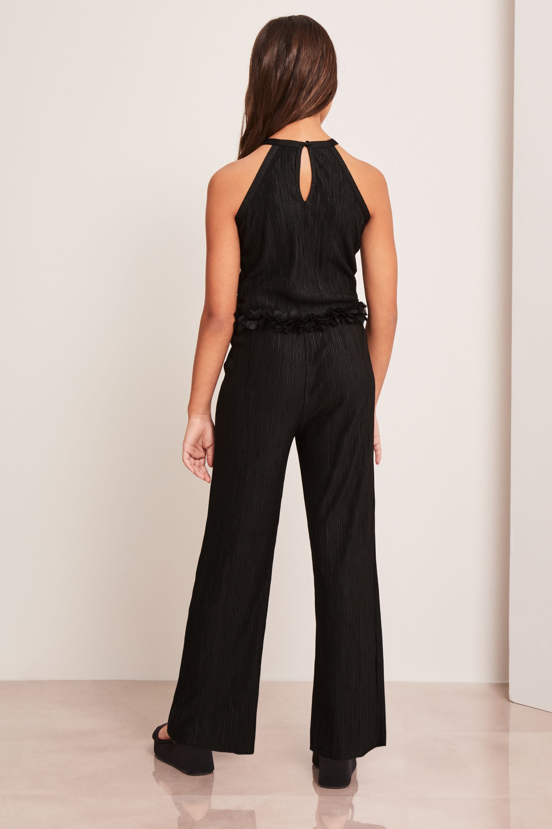 Black Plisse Top And Trousers Party Set