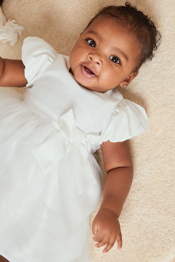 Ivory Baby Puff Sleeve Occasion Dress