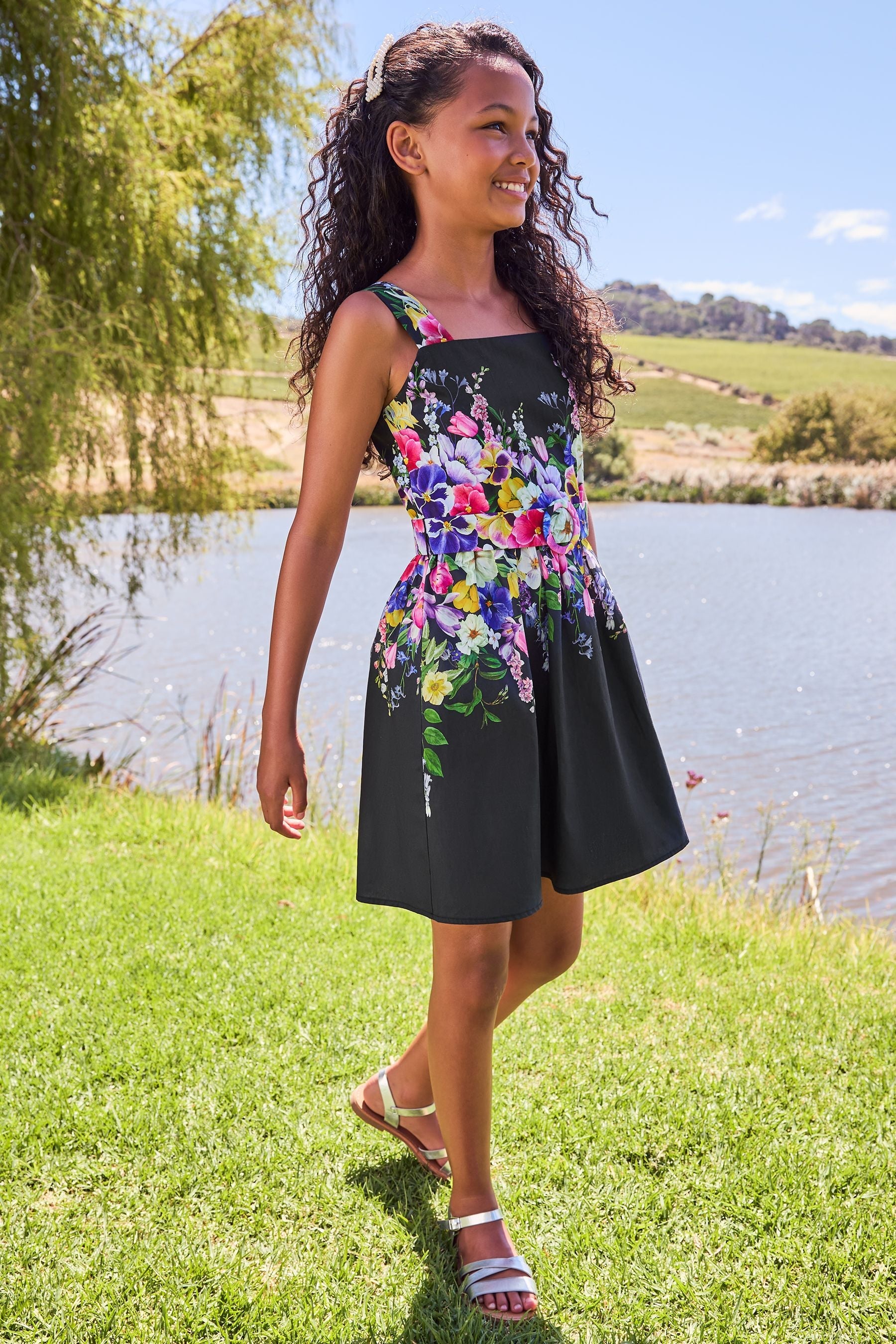 Navy Strappy Belted Cotton Dress