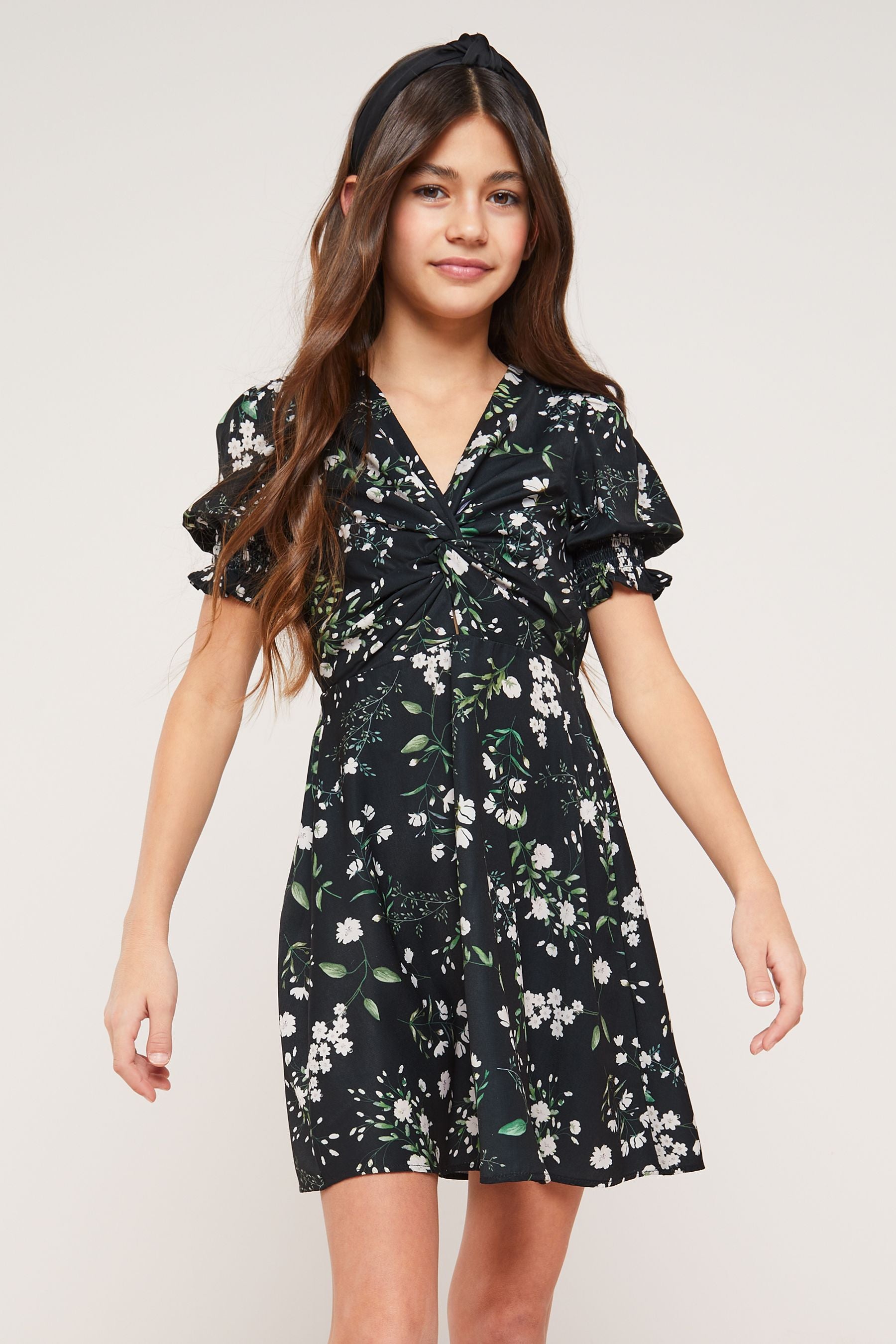 Lipsy Black Floral Knot Front Mini Dress