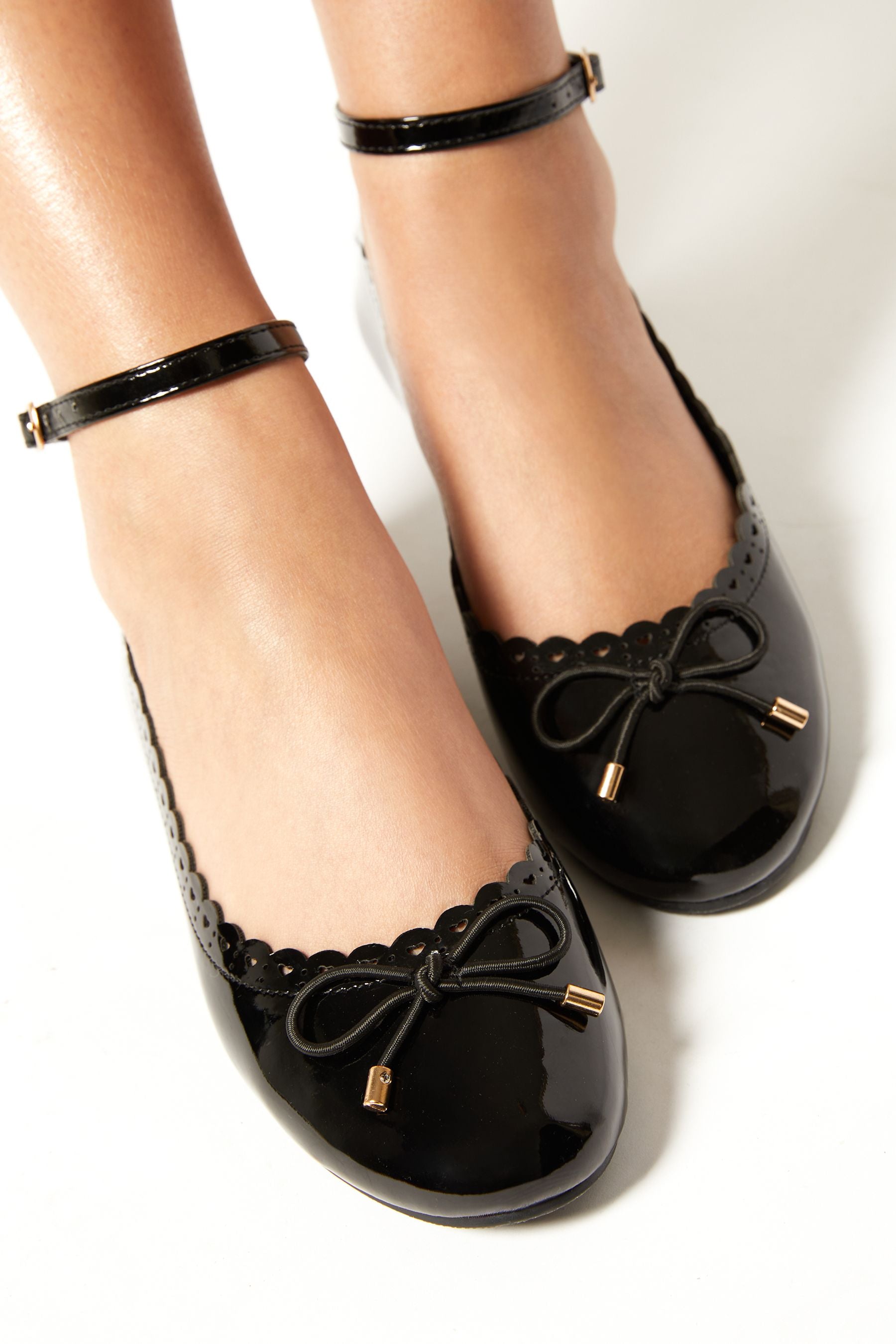 Lipsy Black Scallop Patent Bow Ballet Pump