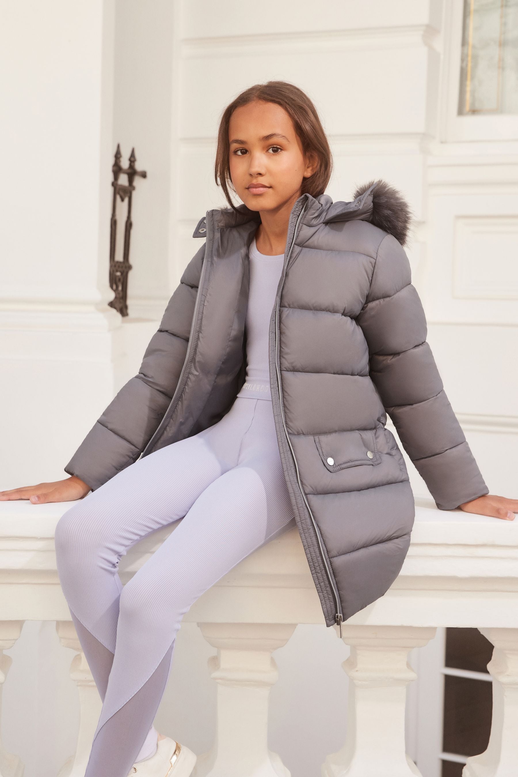 Grey Longline Duvet School Coat