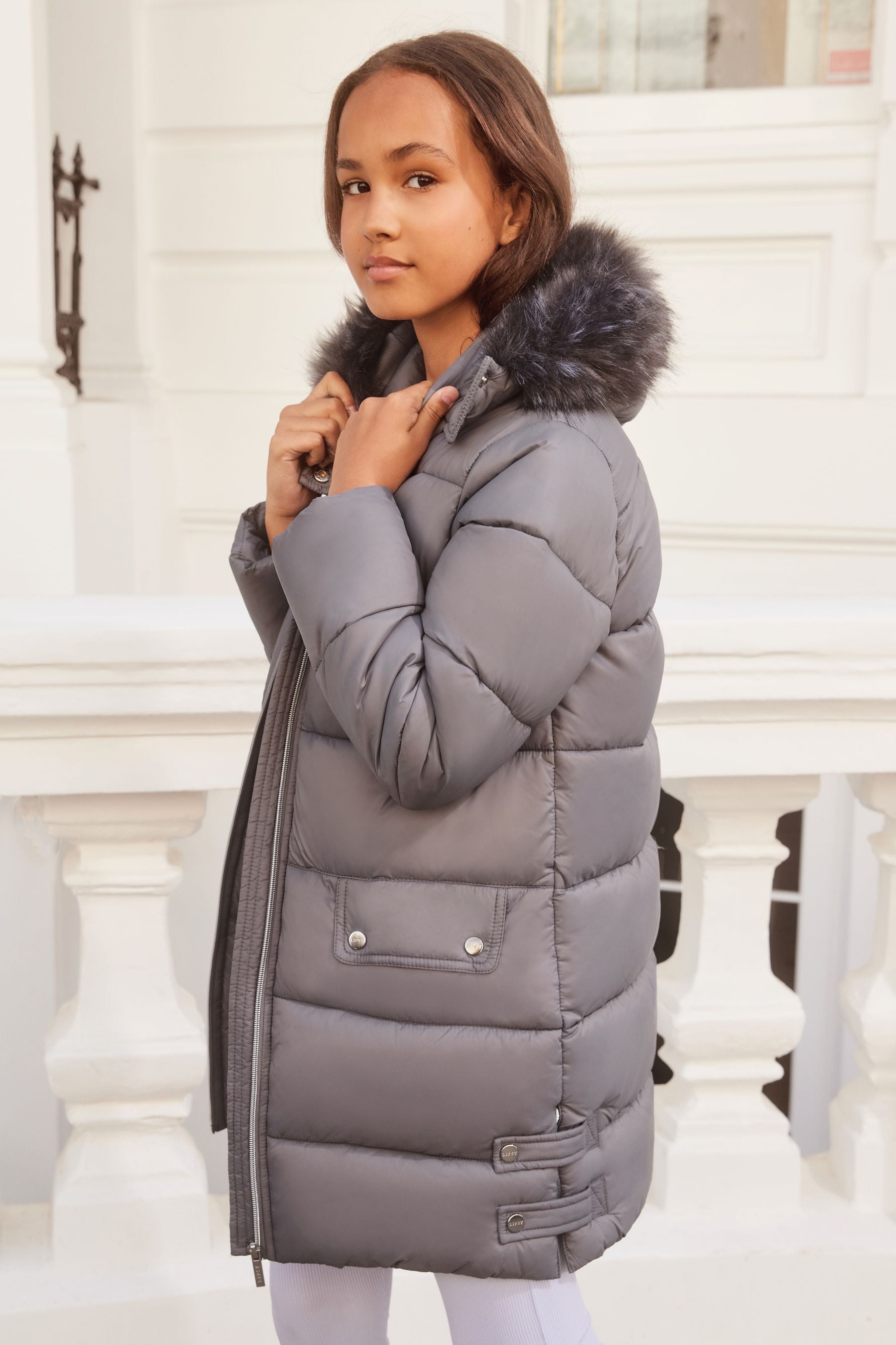 Grey Longline Duvet School Coat