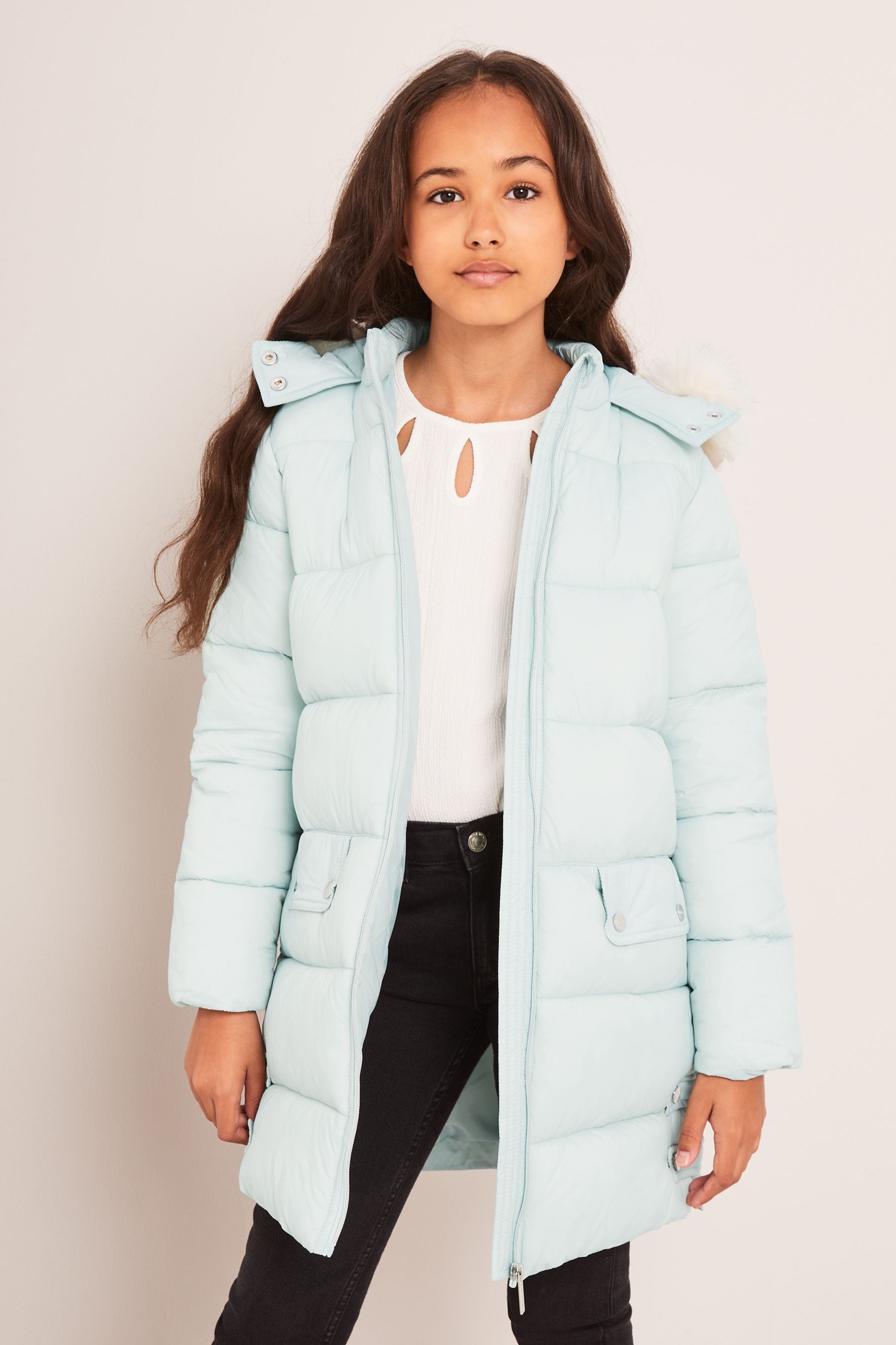 Mint Green Longline Duvet School Coat