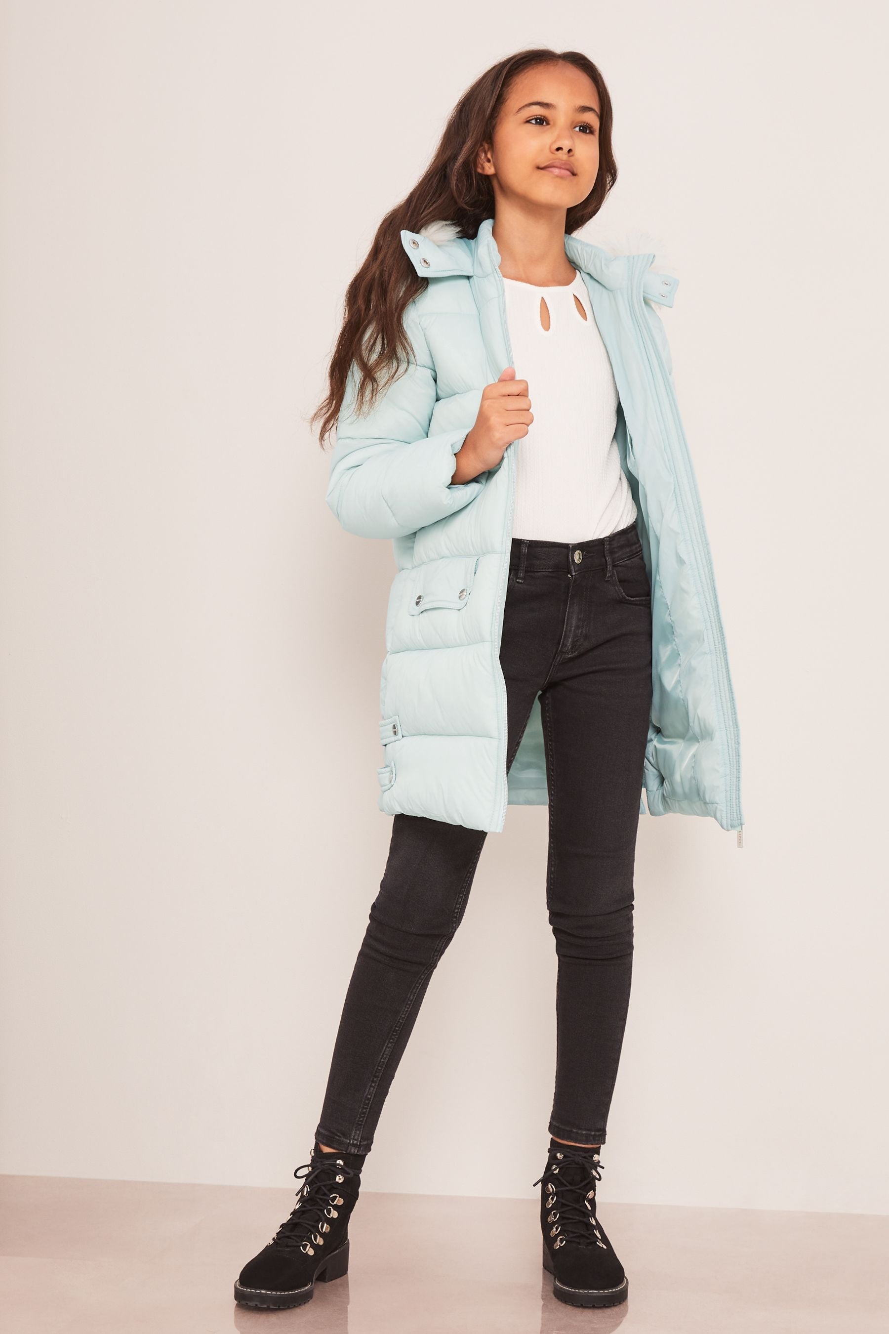 Mint Green Longline Duvet School Coat