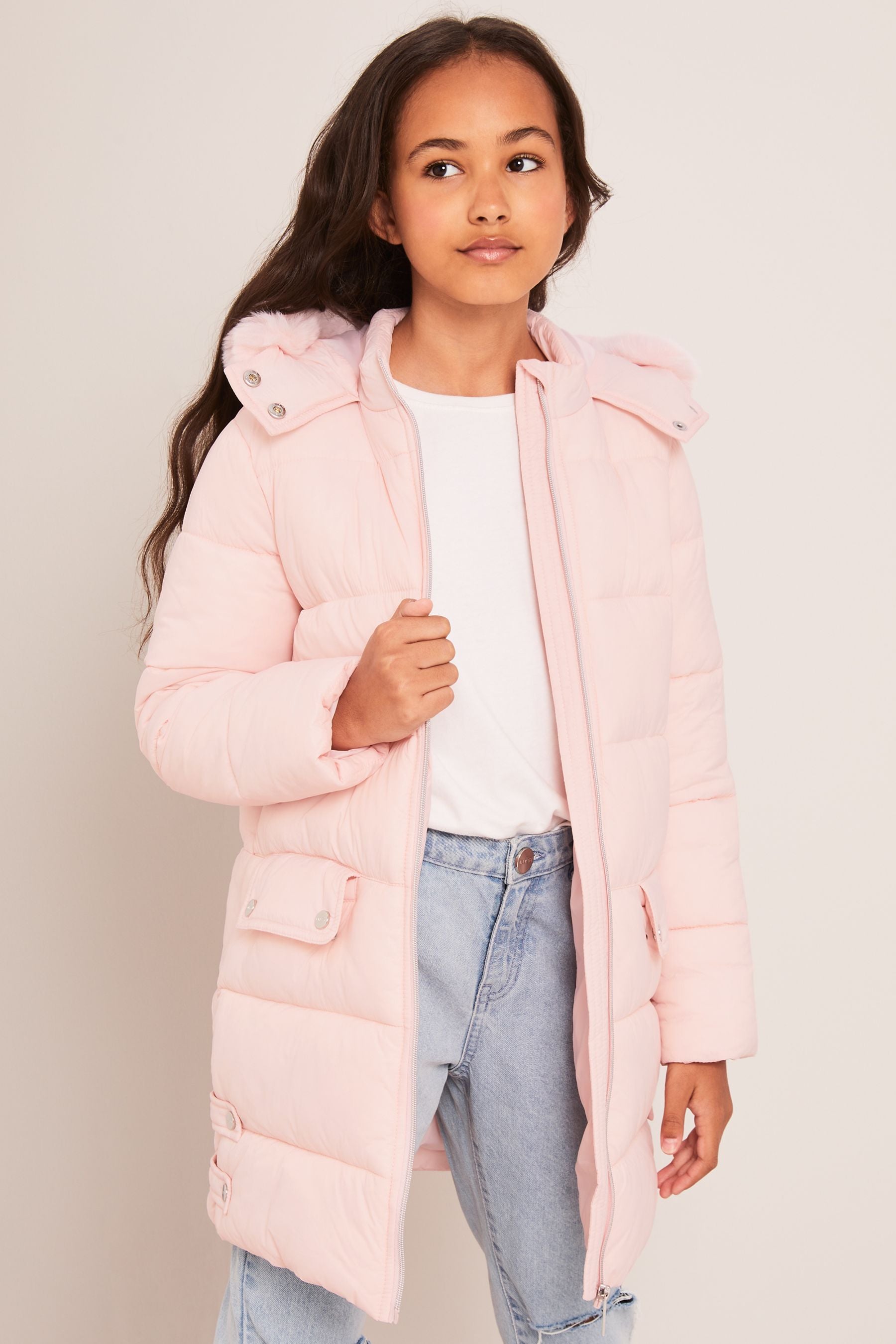 Pink Longline Duvet School Coat