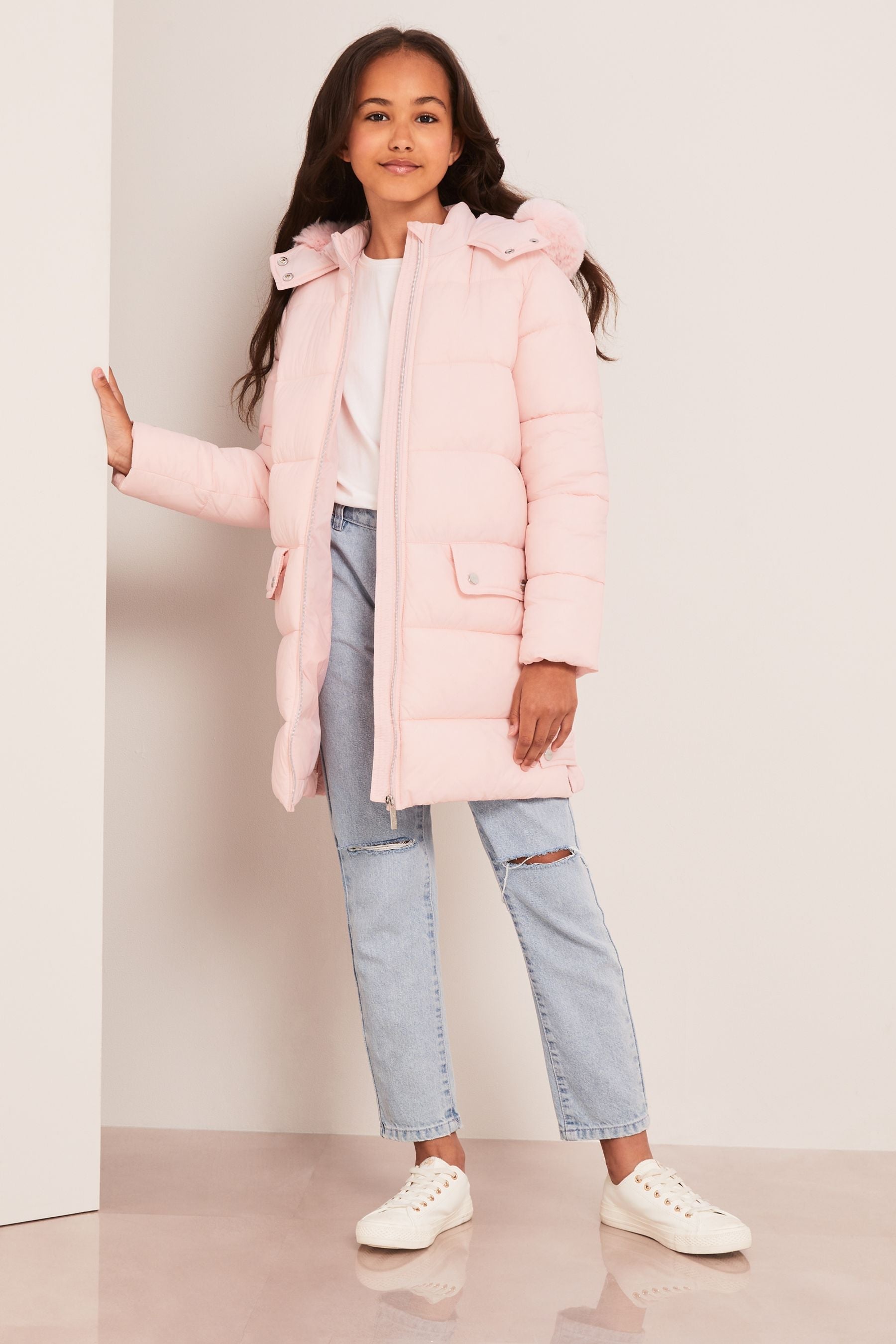 Pink Longline Duvet School Coat