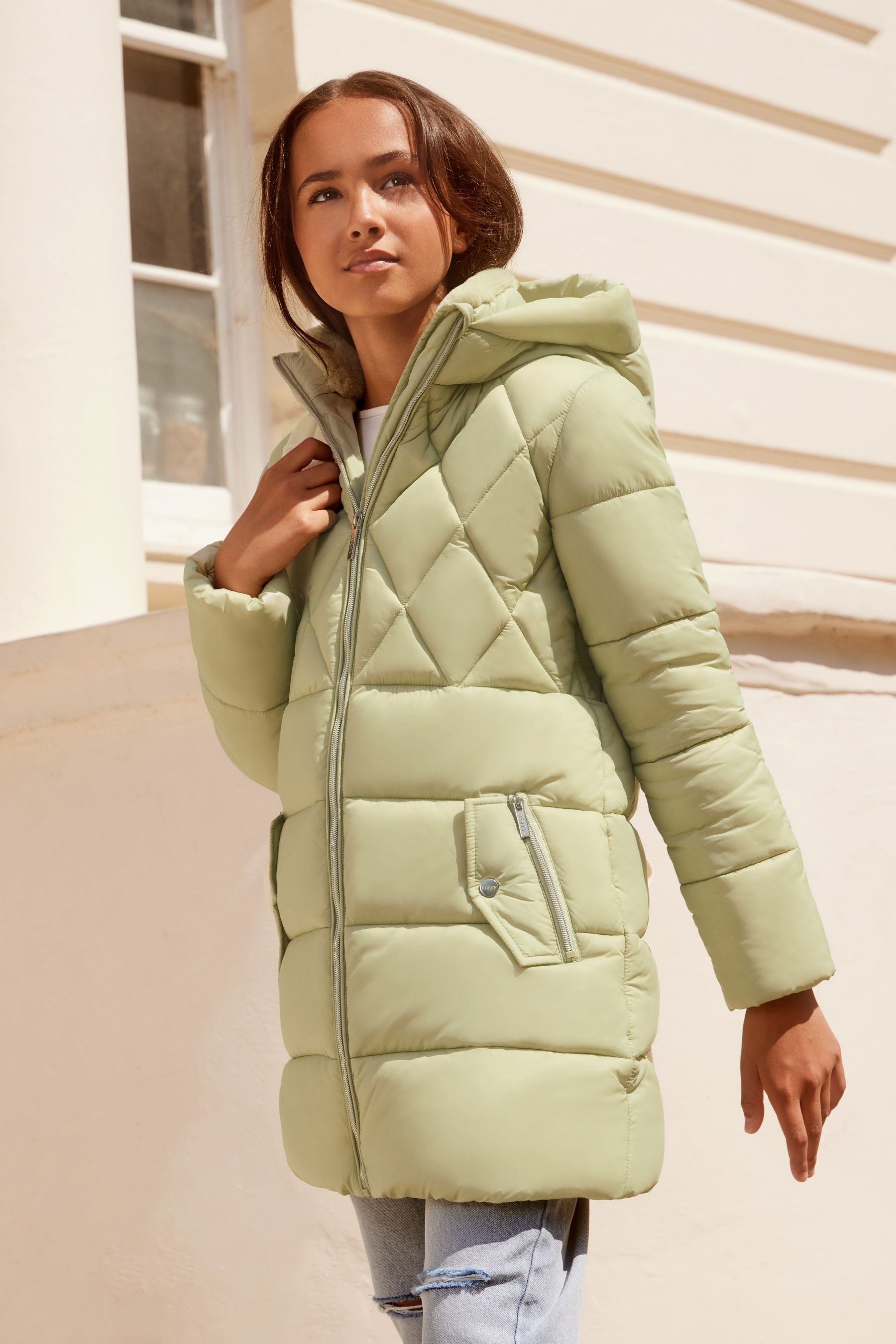 Olive Green Diamond Quilted Duvet Coat