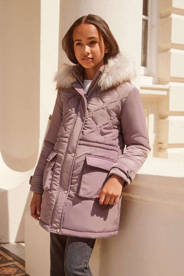 Lilac Shower Resistant Padded Parka School Coat