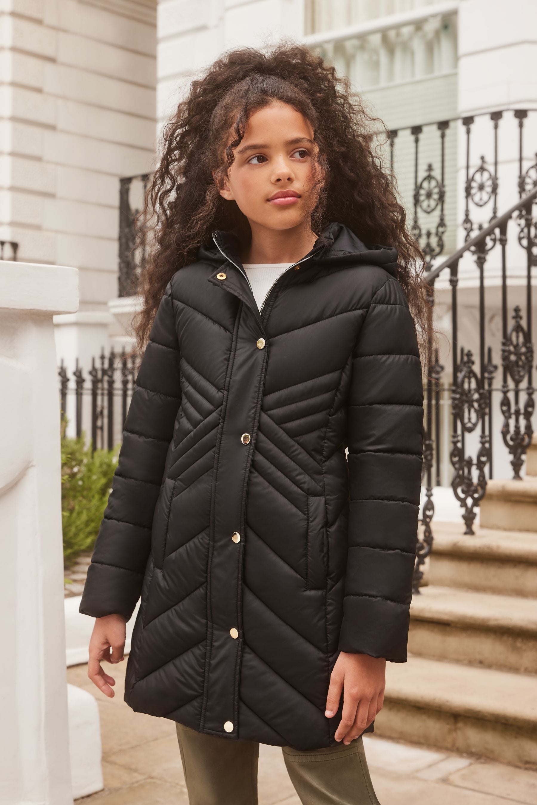 Black Lightweight Longline Padded School Coat