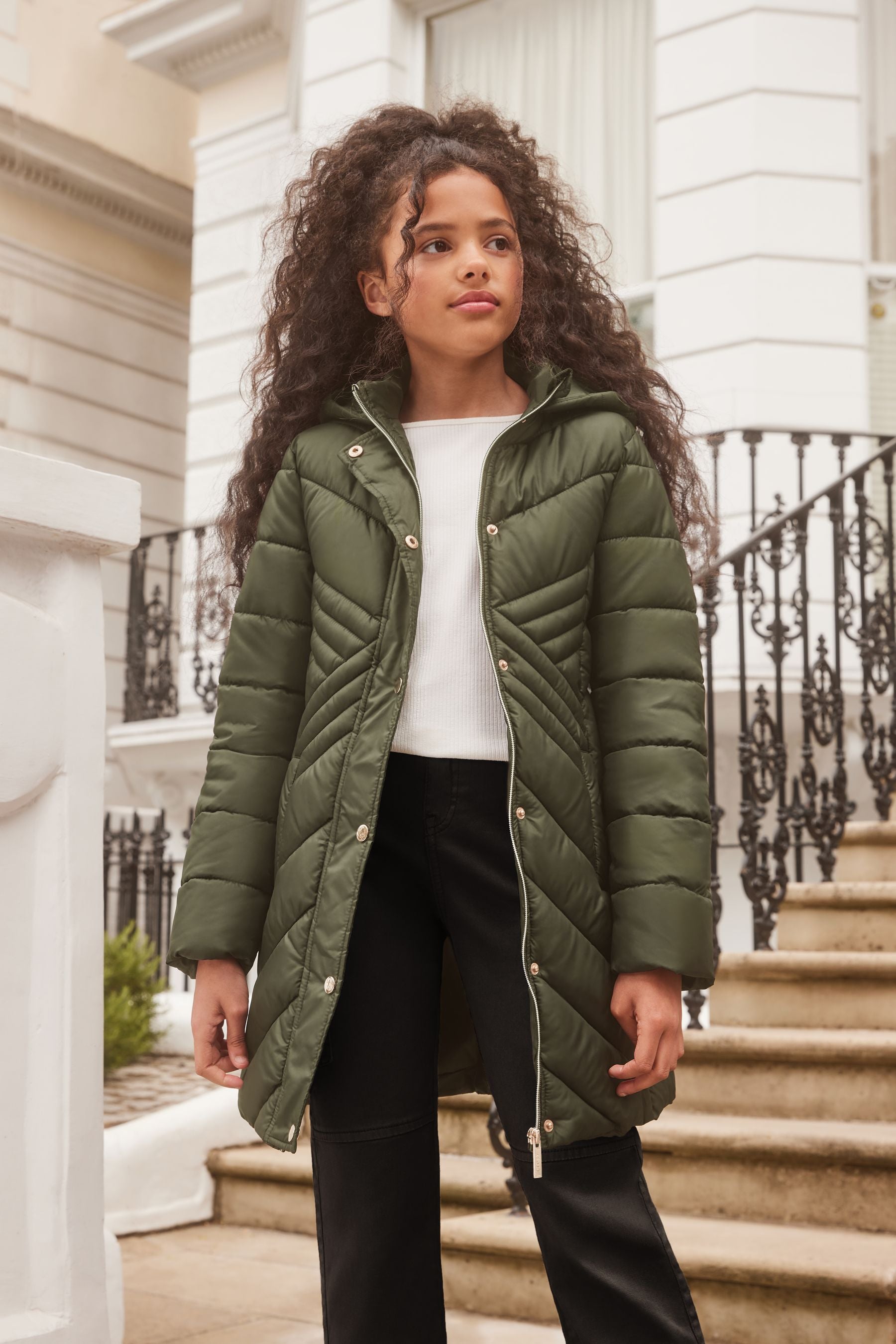 Lipsy Khaki Green Lightweight Longline Padded School Coat