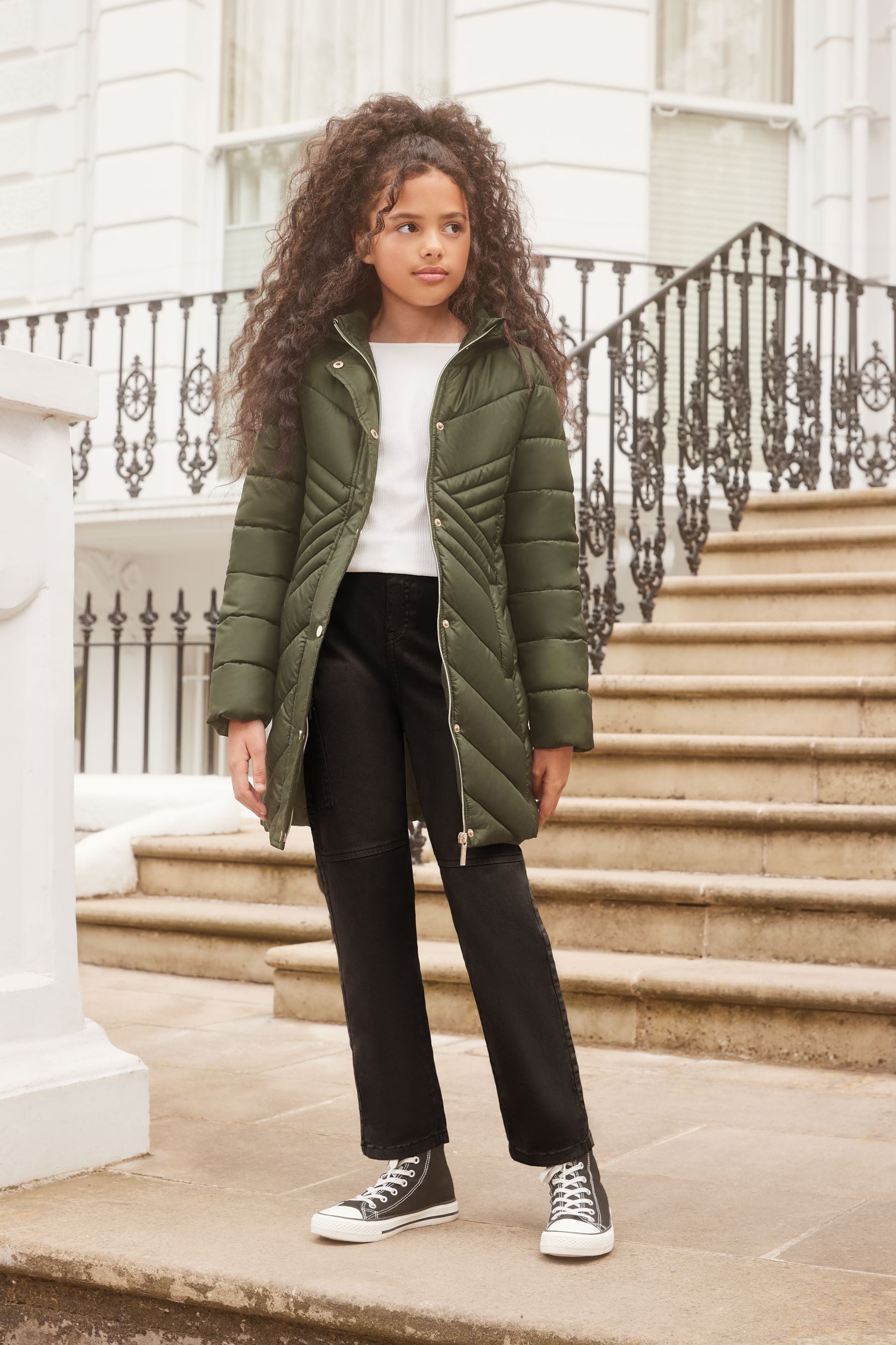 Lipsy Khaki Green Lightweight Longline Padded School Coat