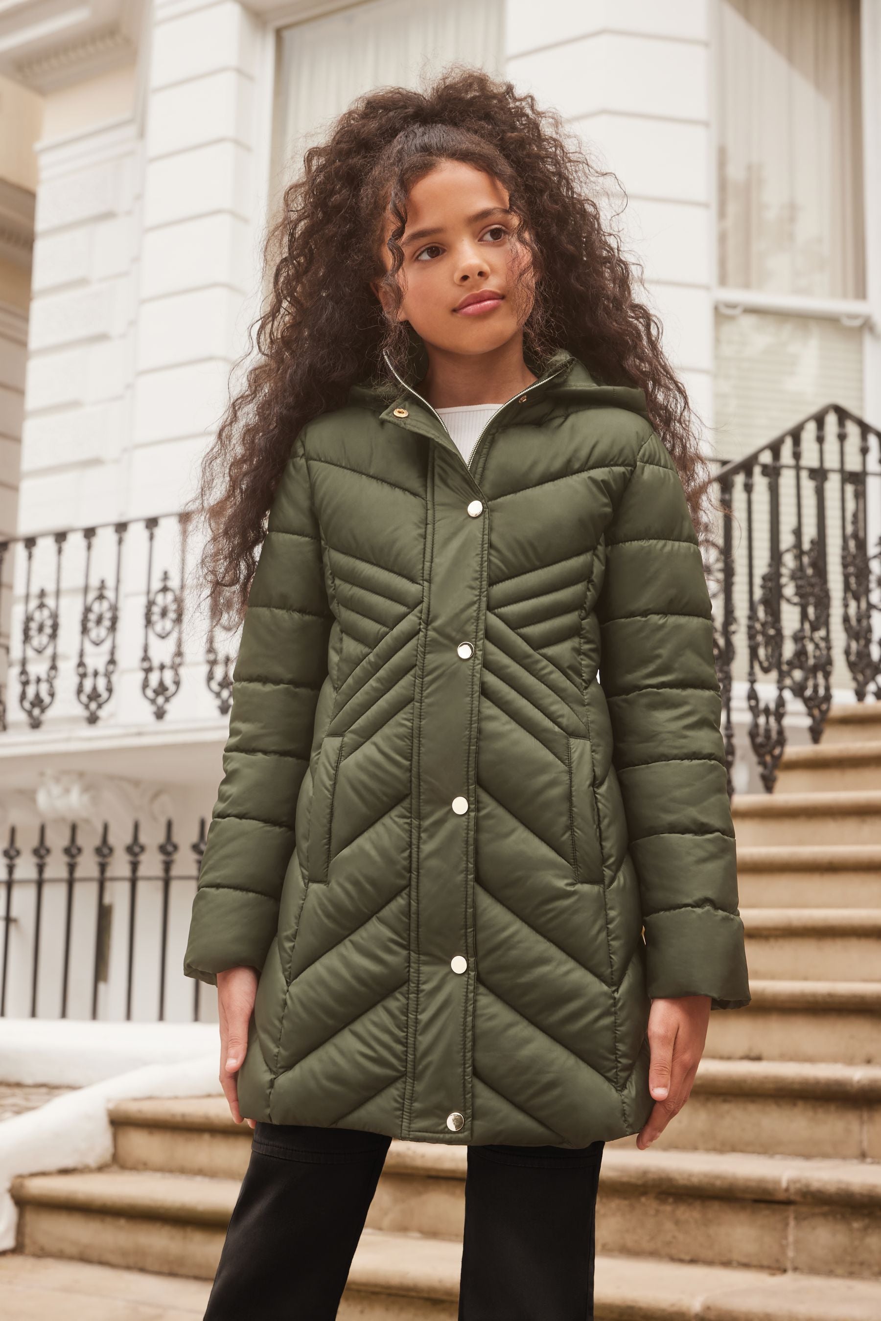 Lipsy Khaki Green Lightweight Longline Padded School Coat