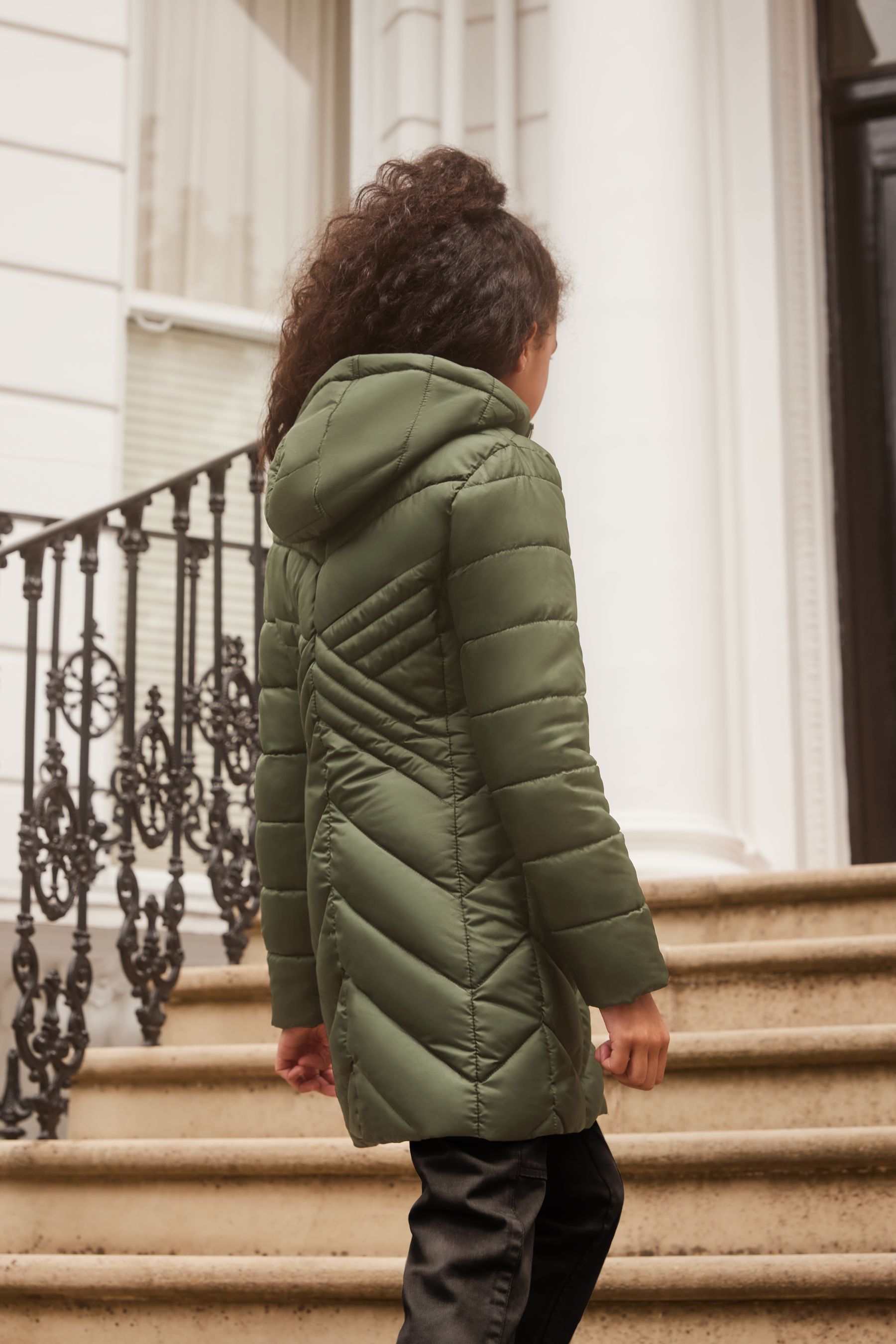 Lipsy Khaki Green Lightweight Longline Padded School Coat