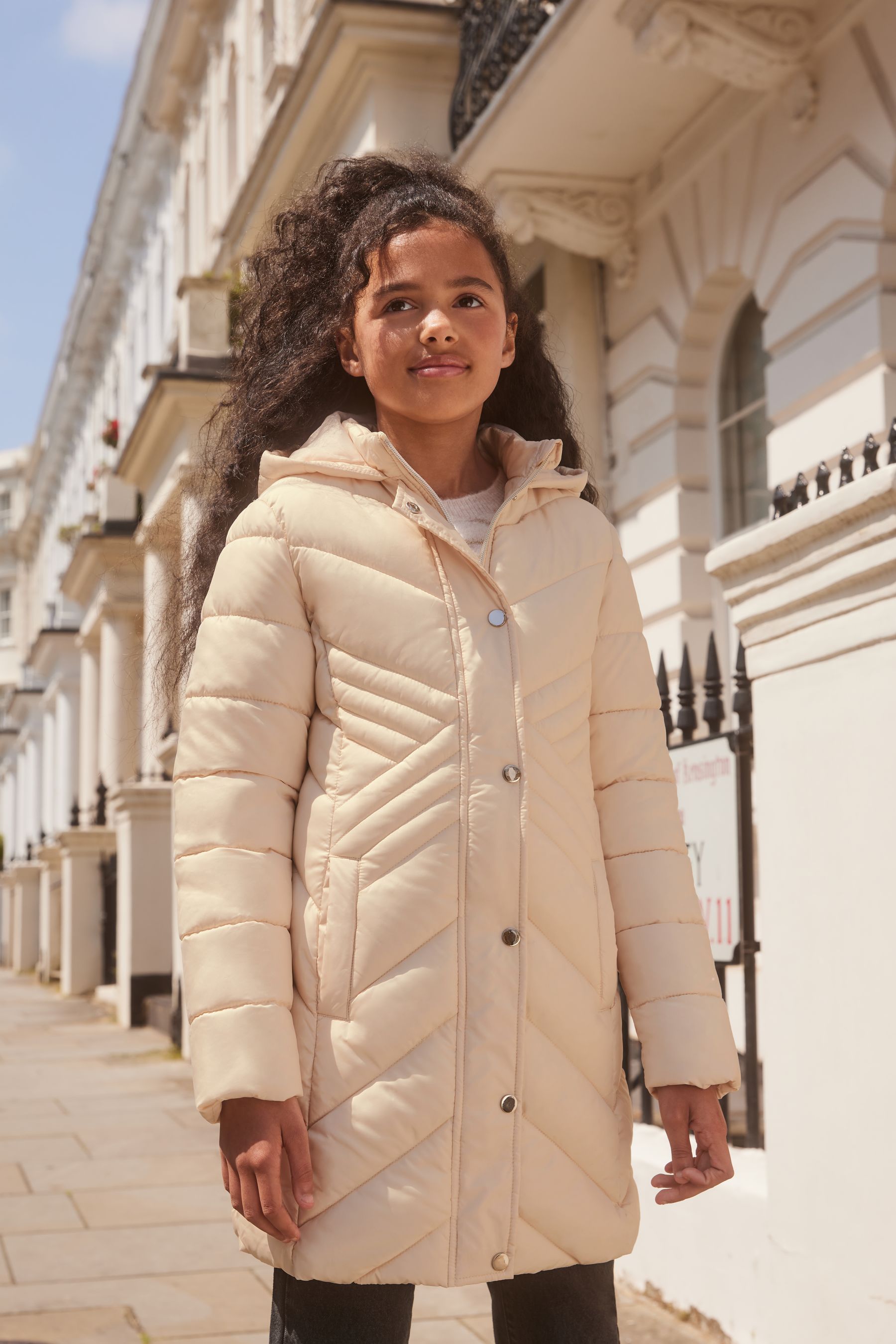 Cream Lightweight Longline Padded School Coat