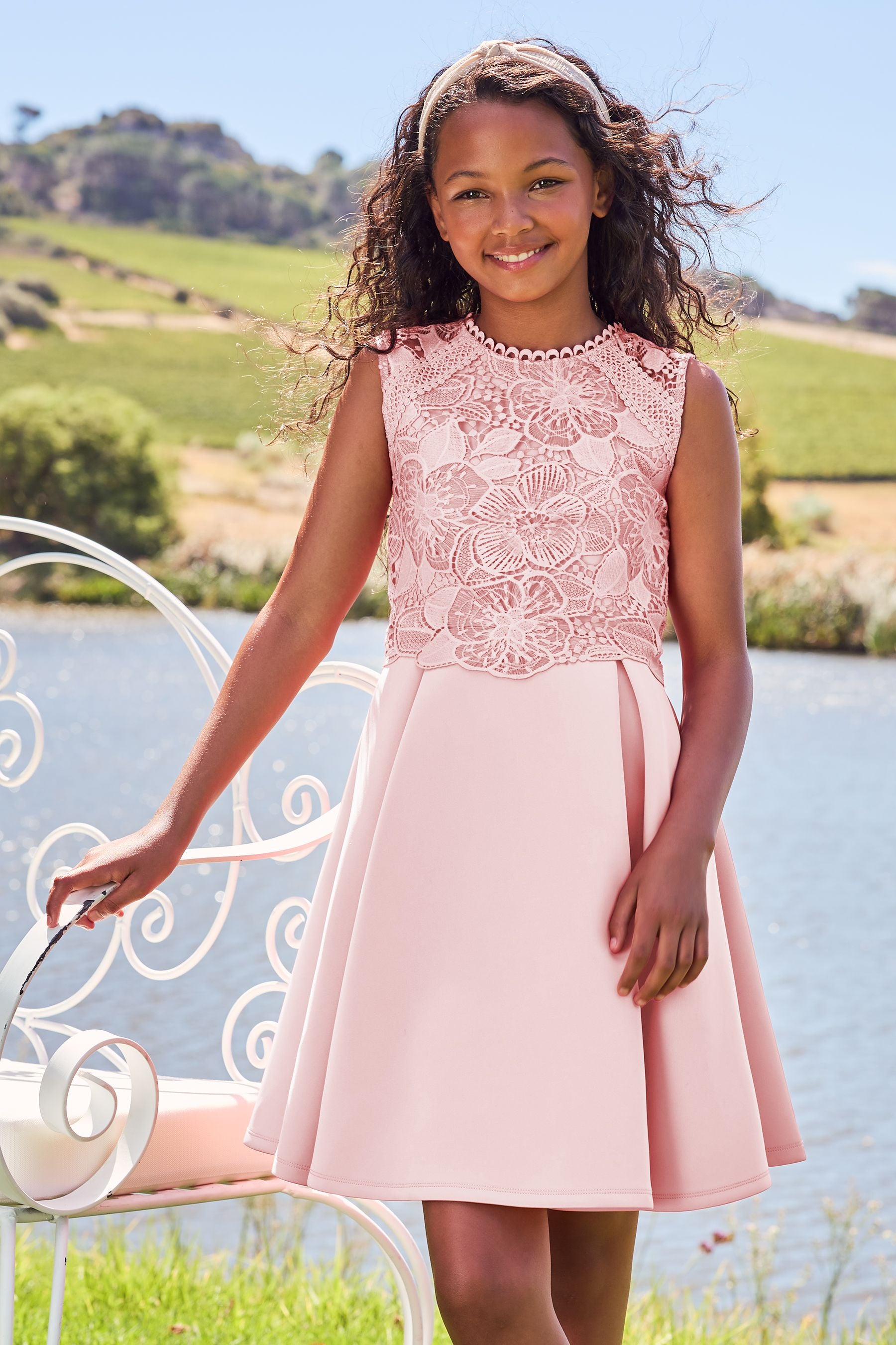 Lipsy Blush Pink Lace Bodice Occasion Dress