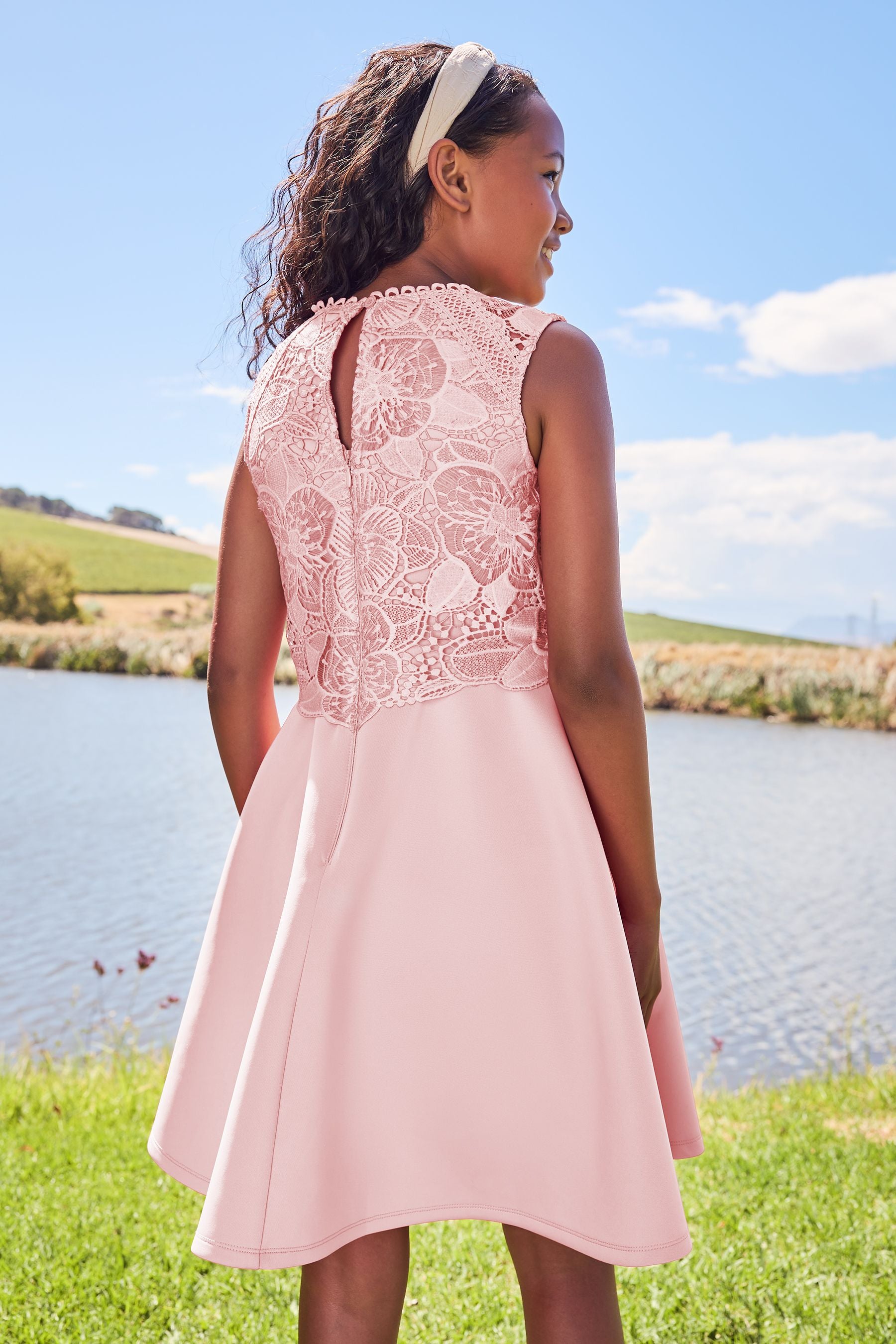 Lipsy Blush Pink Lace Bodice Occasion Dress