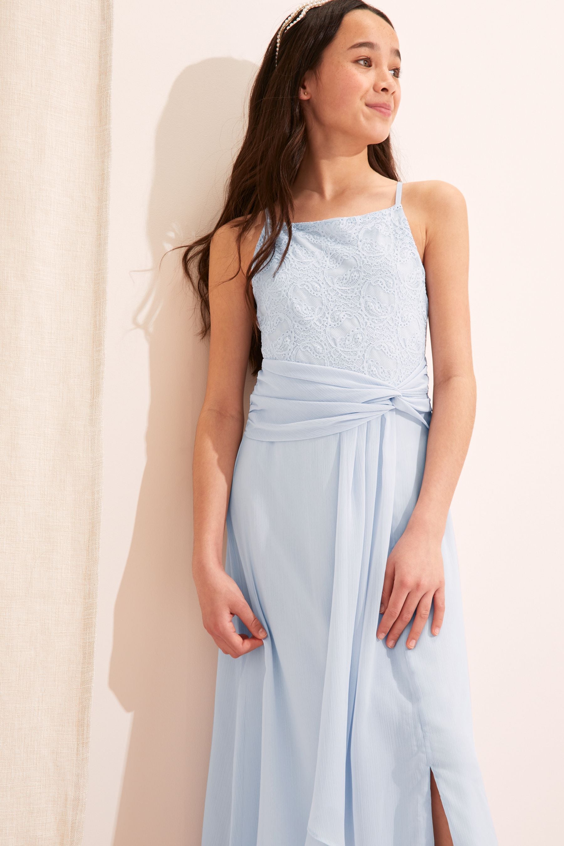 Blue Lace Strap Maxi Occasion Dress (From 7-16yrs)