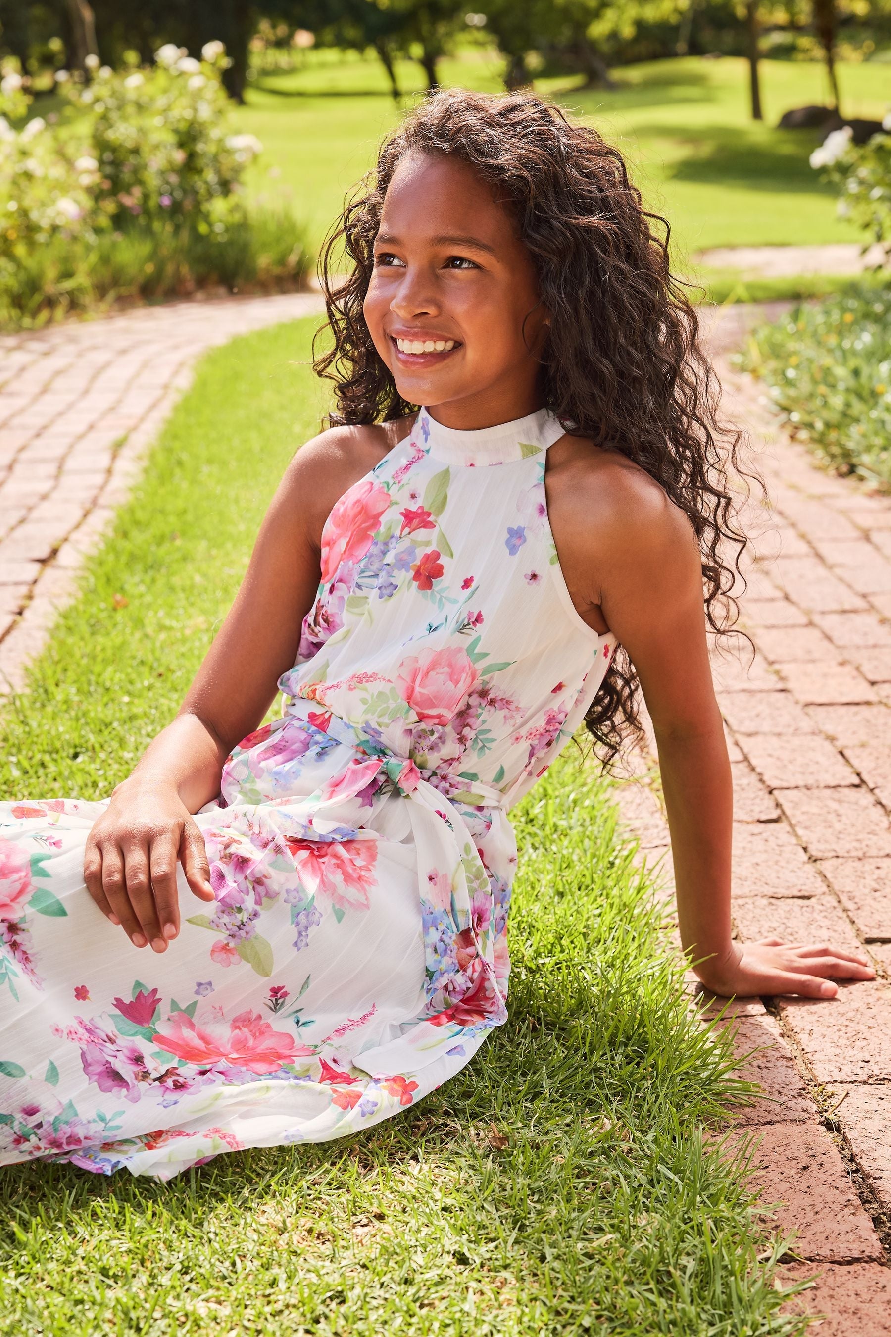 White Pleated Halter Belted Dress