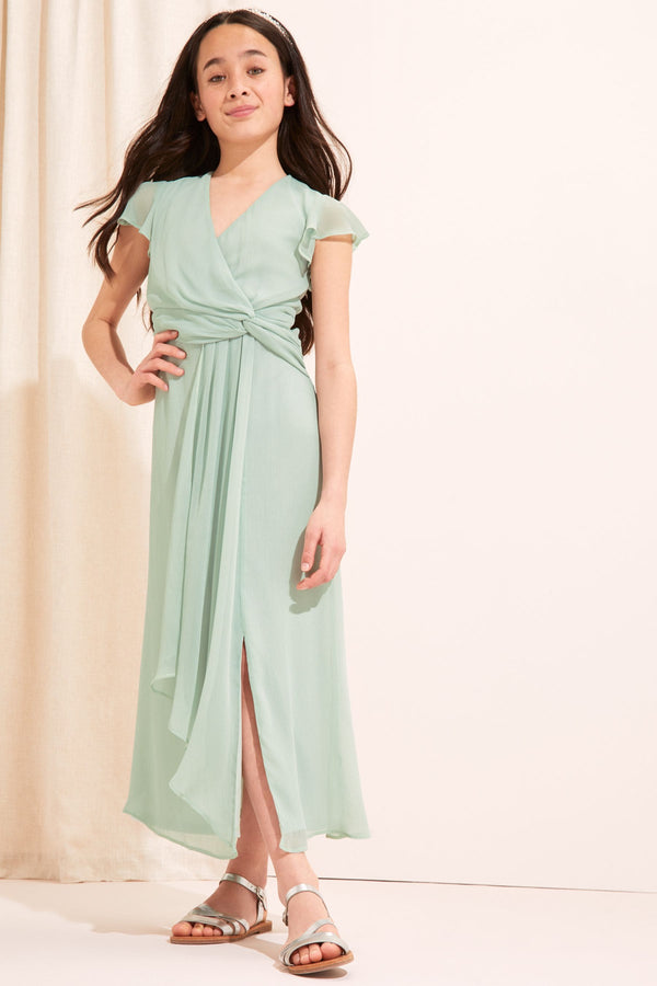 Sage Green Flutter Sleeve Occasion Maxi Dress - Teen