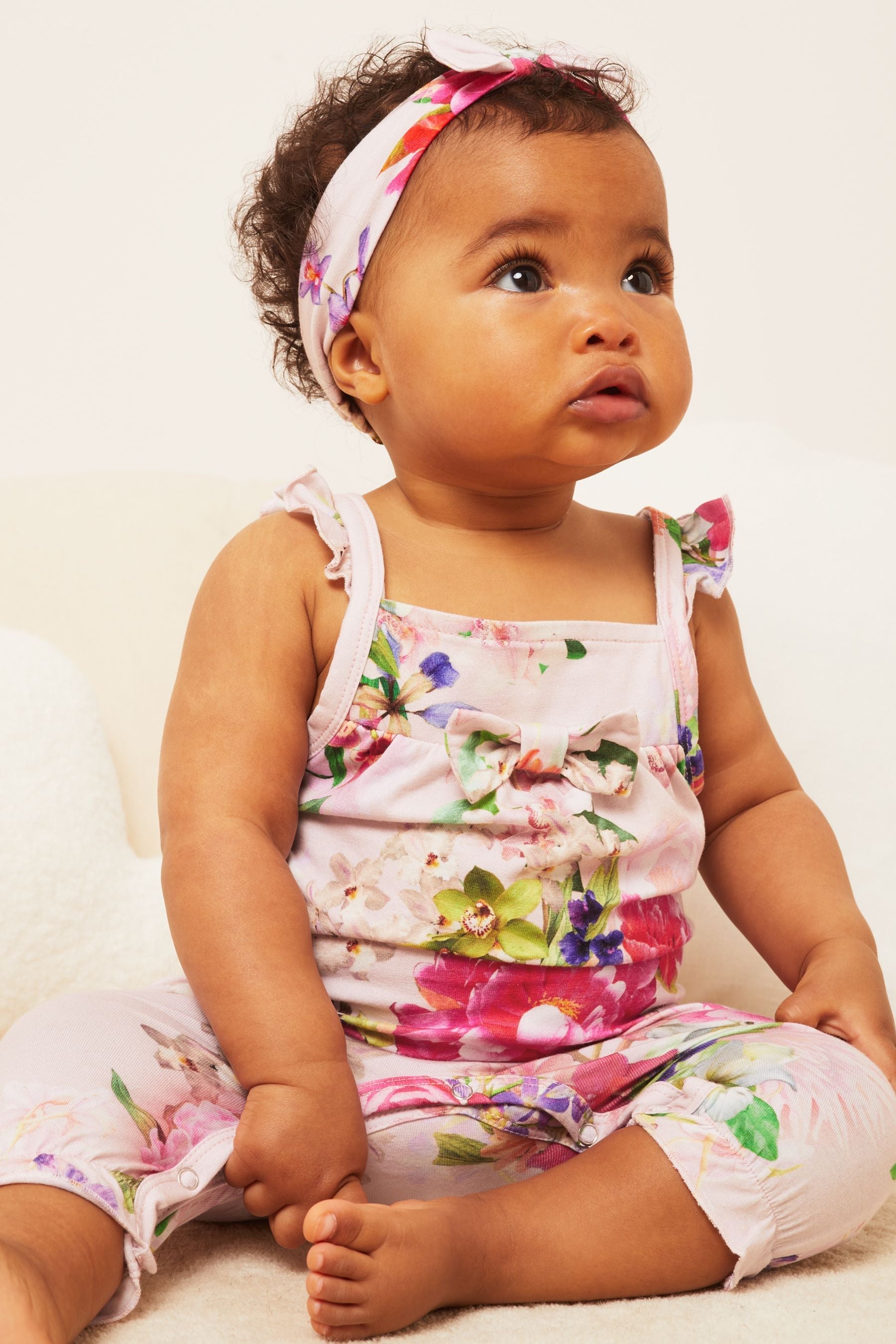 Pink Jersey Frill Romper With Headband- Baby