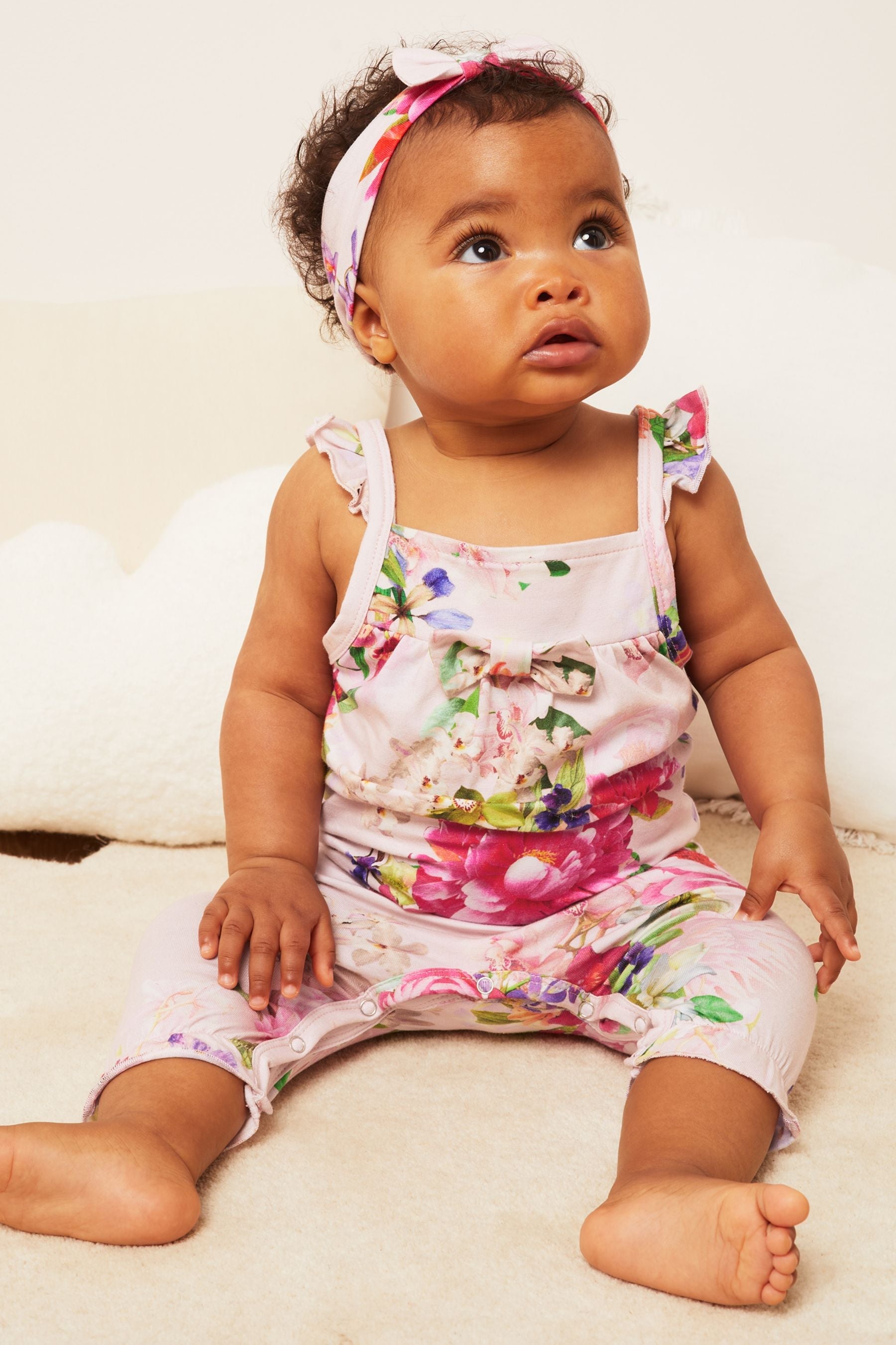 Pink Jersey Frill Romper With Headband- Baby