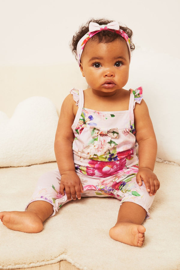 Pink Jersey Frill Romper With Headband- Baby