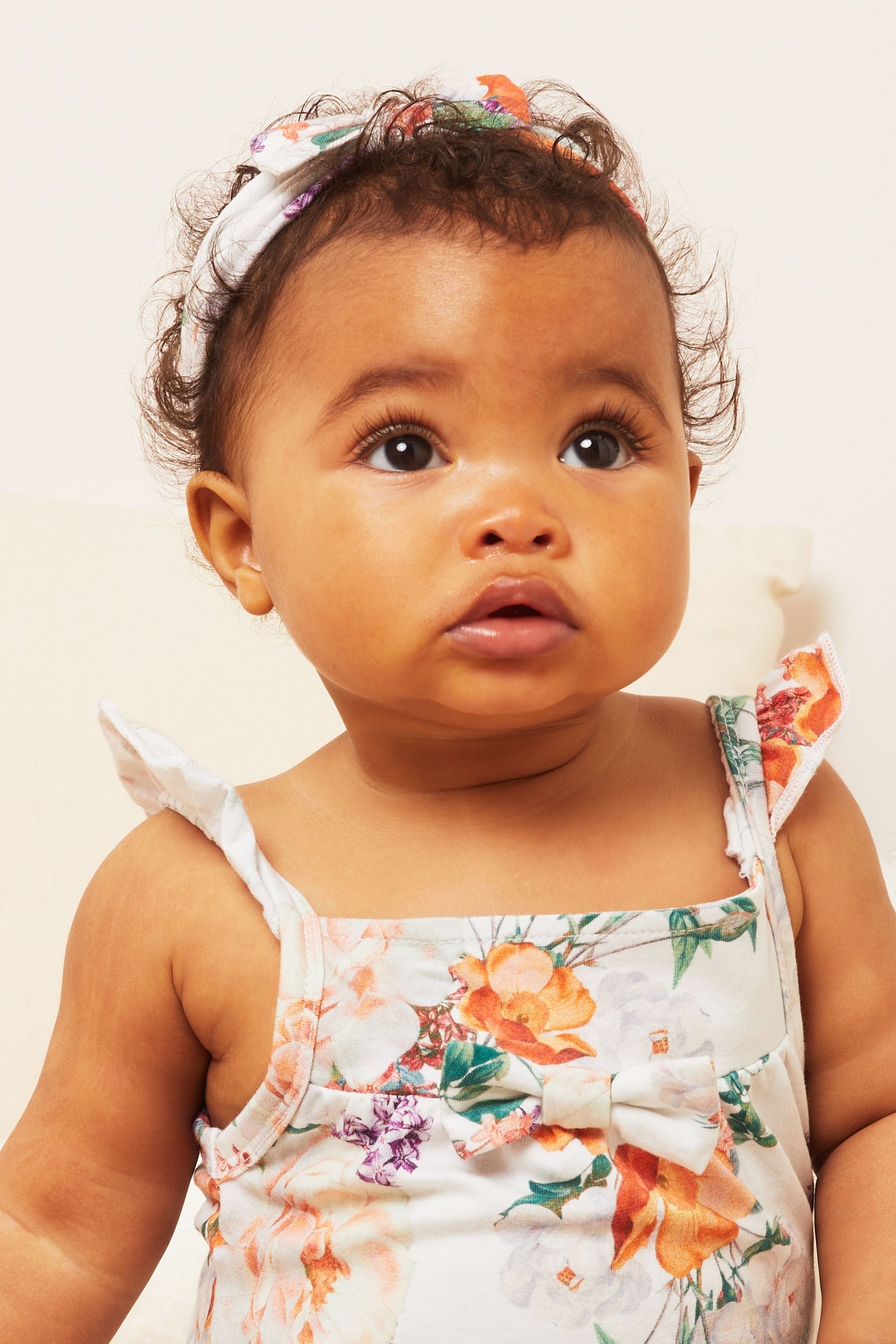 White Jersey Frill Romper With Headband- Baby