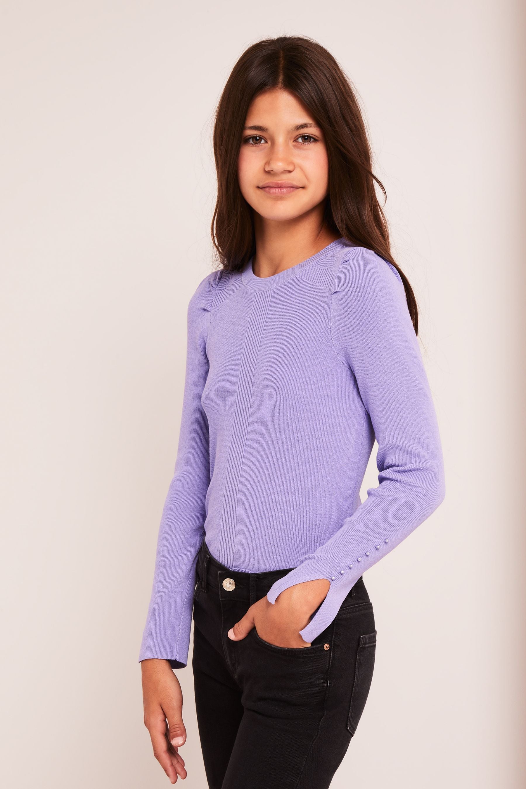 Lipsy Purple Pearl Stud Sleeve Jumper