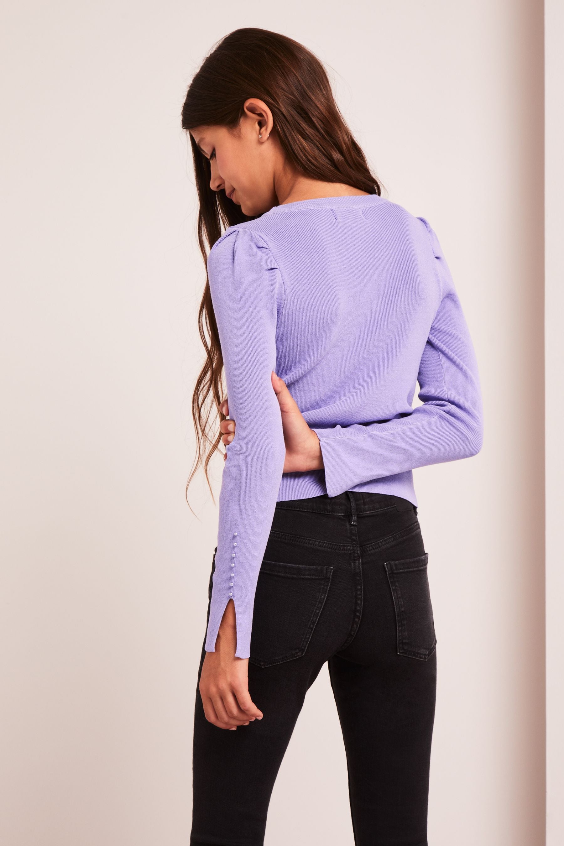 Lipsy Purple Pearl Stud Sleeve Jumper