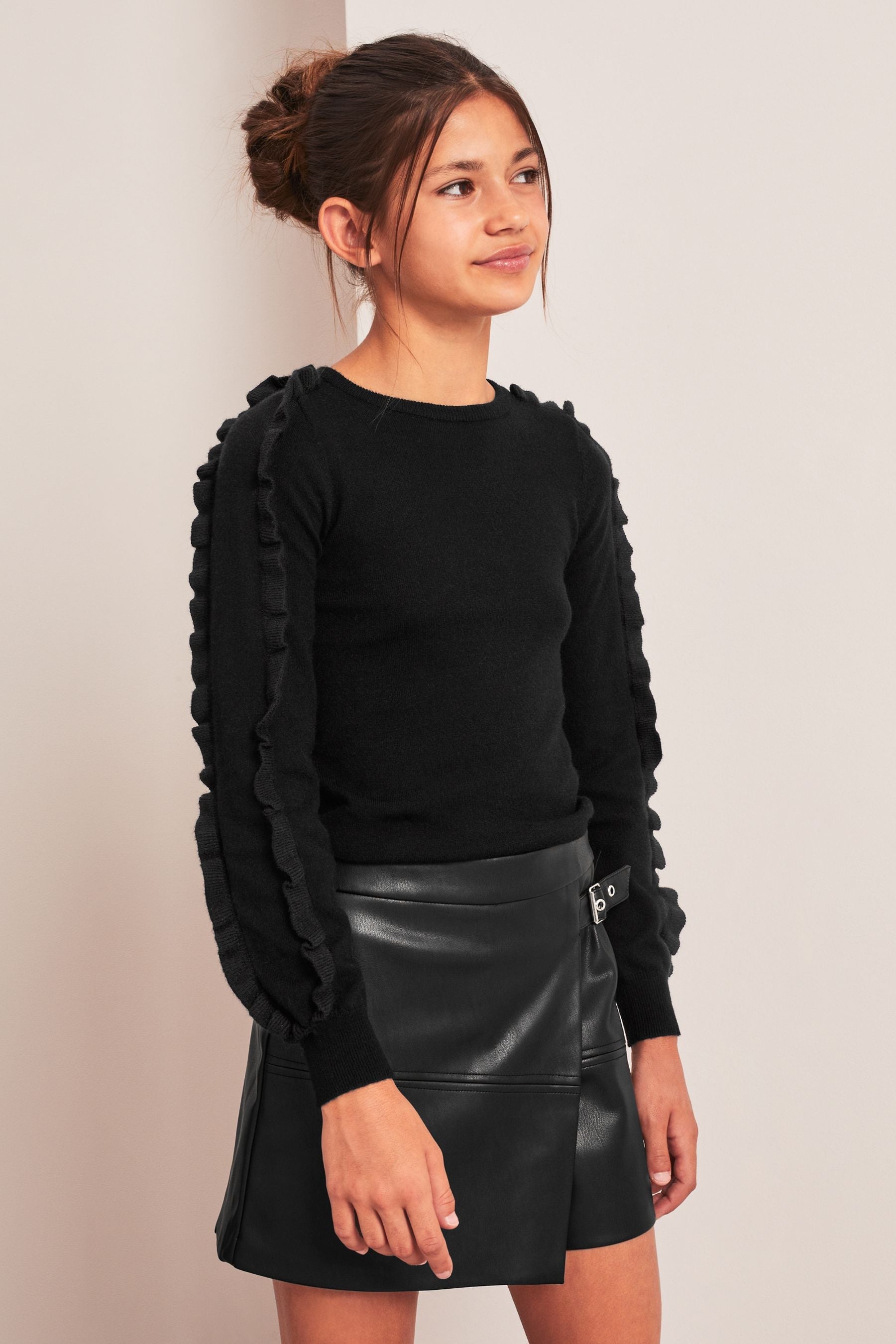 Black Ruffle Detail Jumper