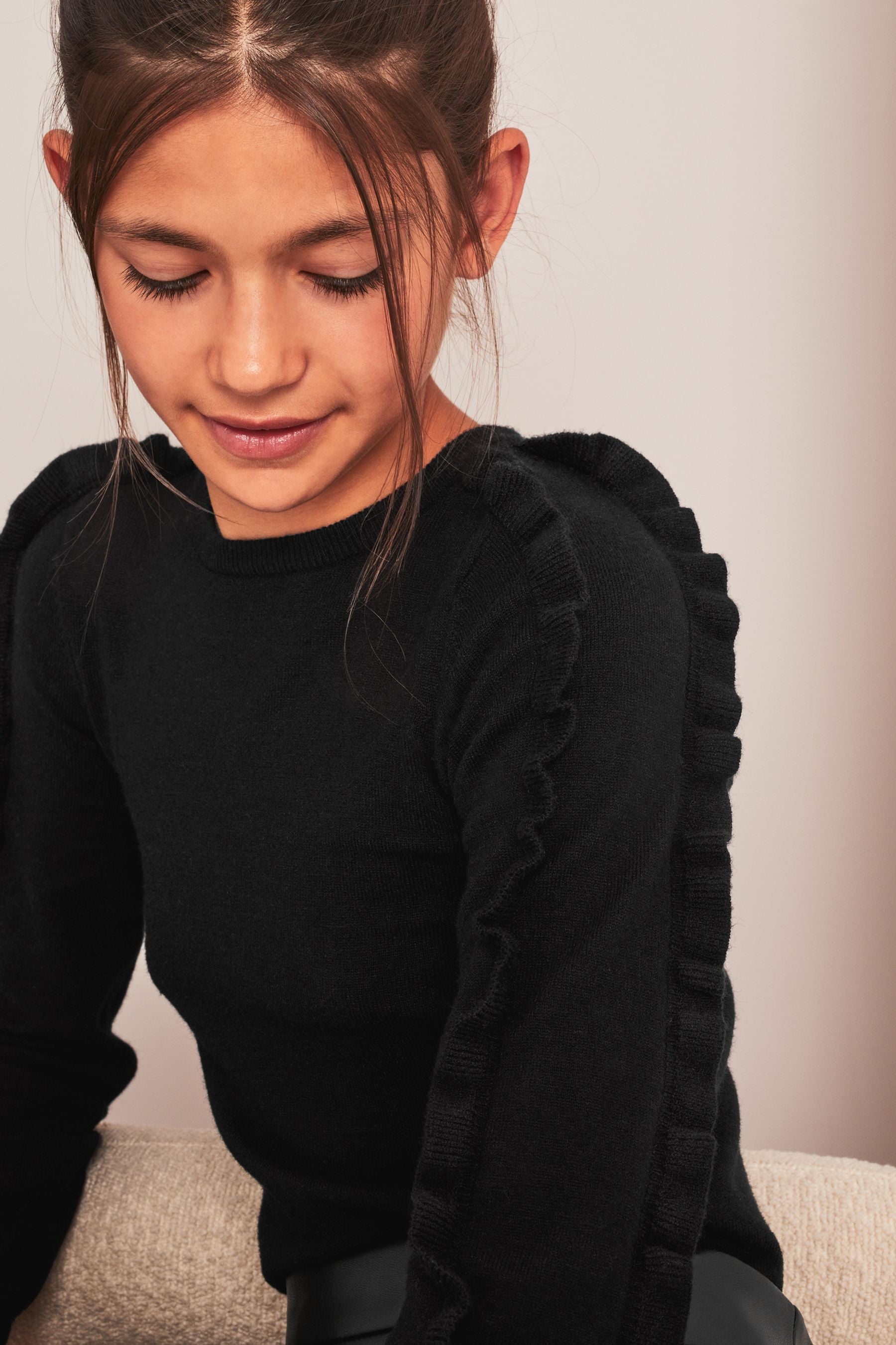 Black Ruffle Detail Jumper