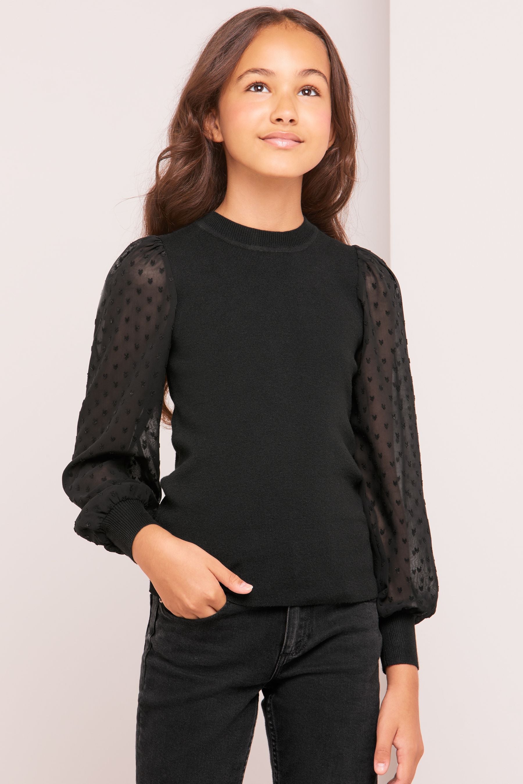 Black Organza Long Sleeve Jumper