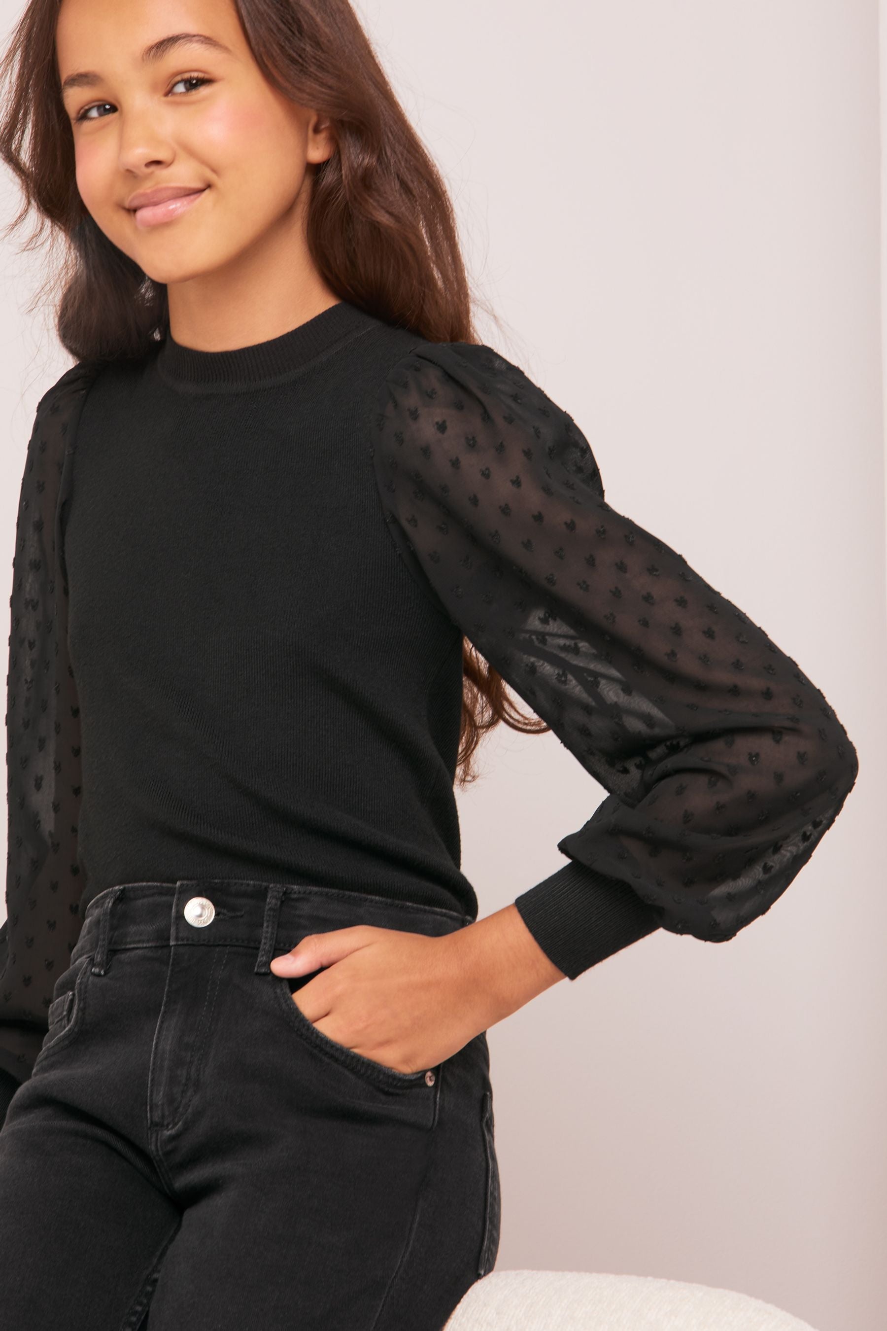 Black Organza Long Sleeve Jumper