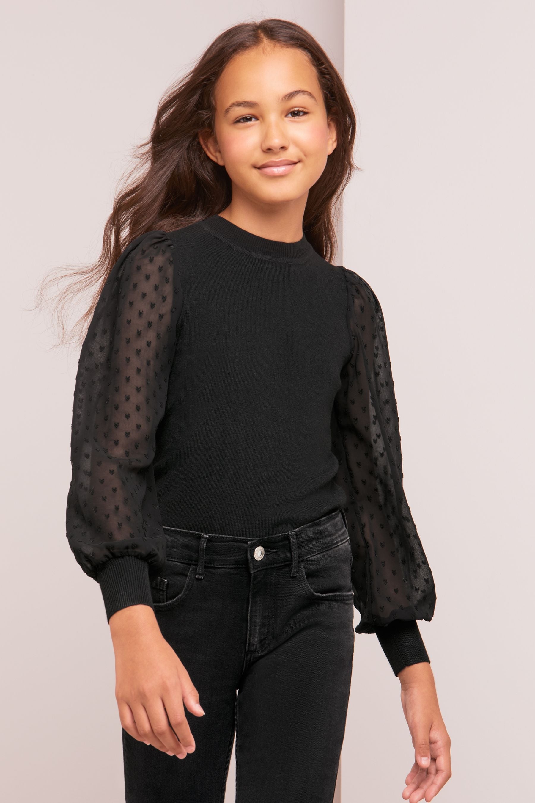 Black Organza Long Sleeve Jumper