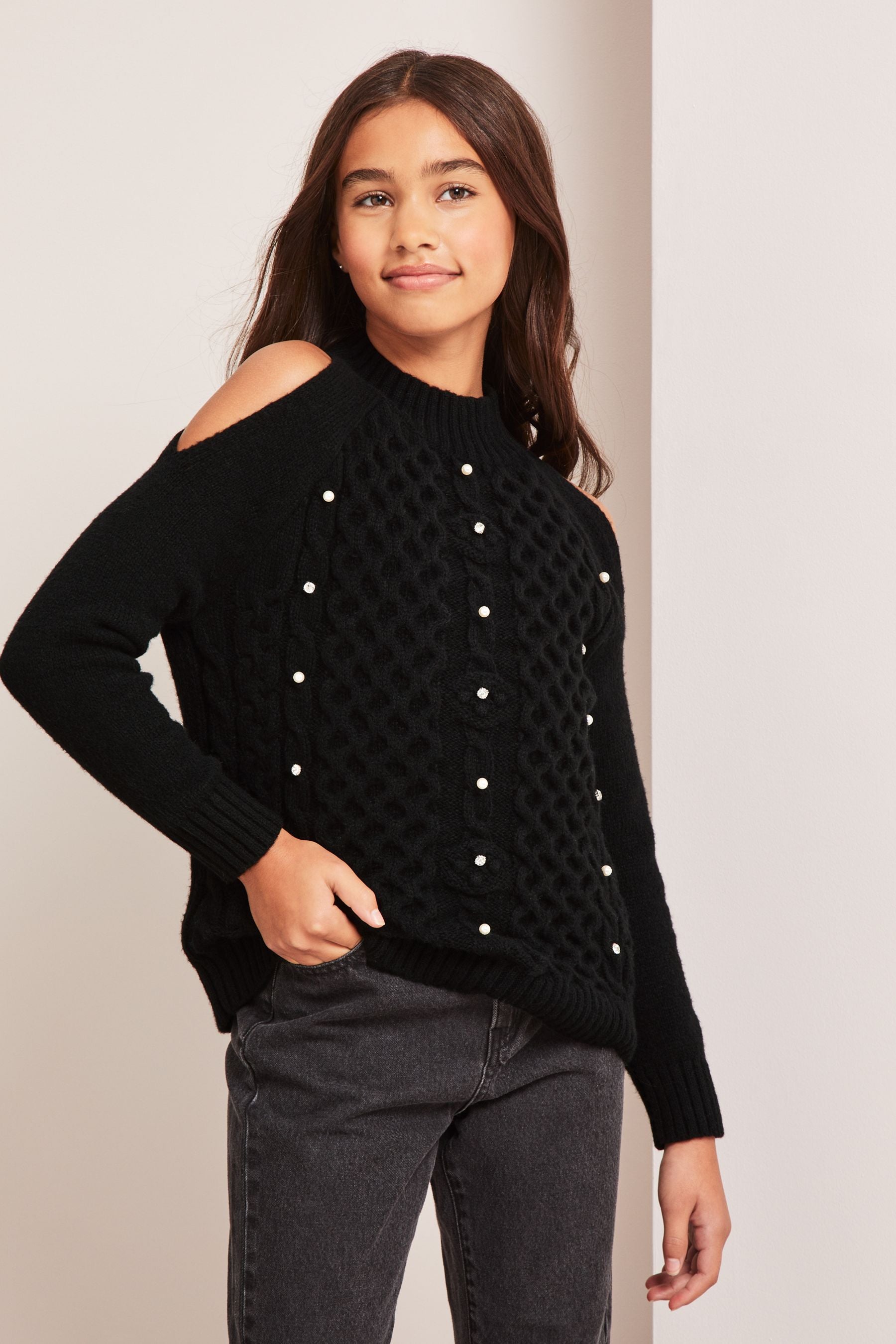 Black Cold Shoulder Knitted Jumper