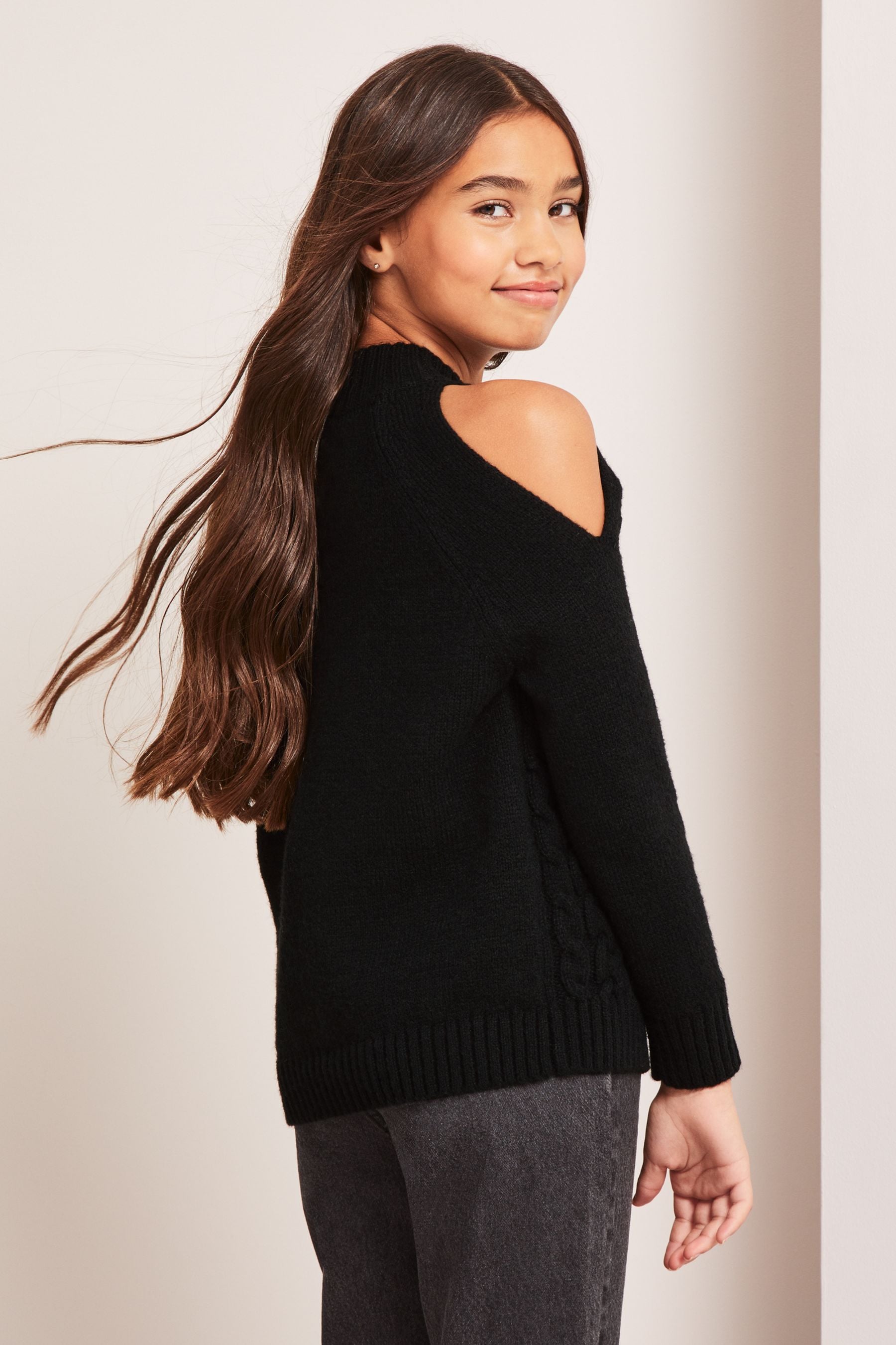 Black Cold Shoulder Knitted Jumper