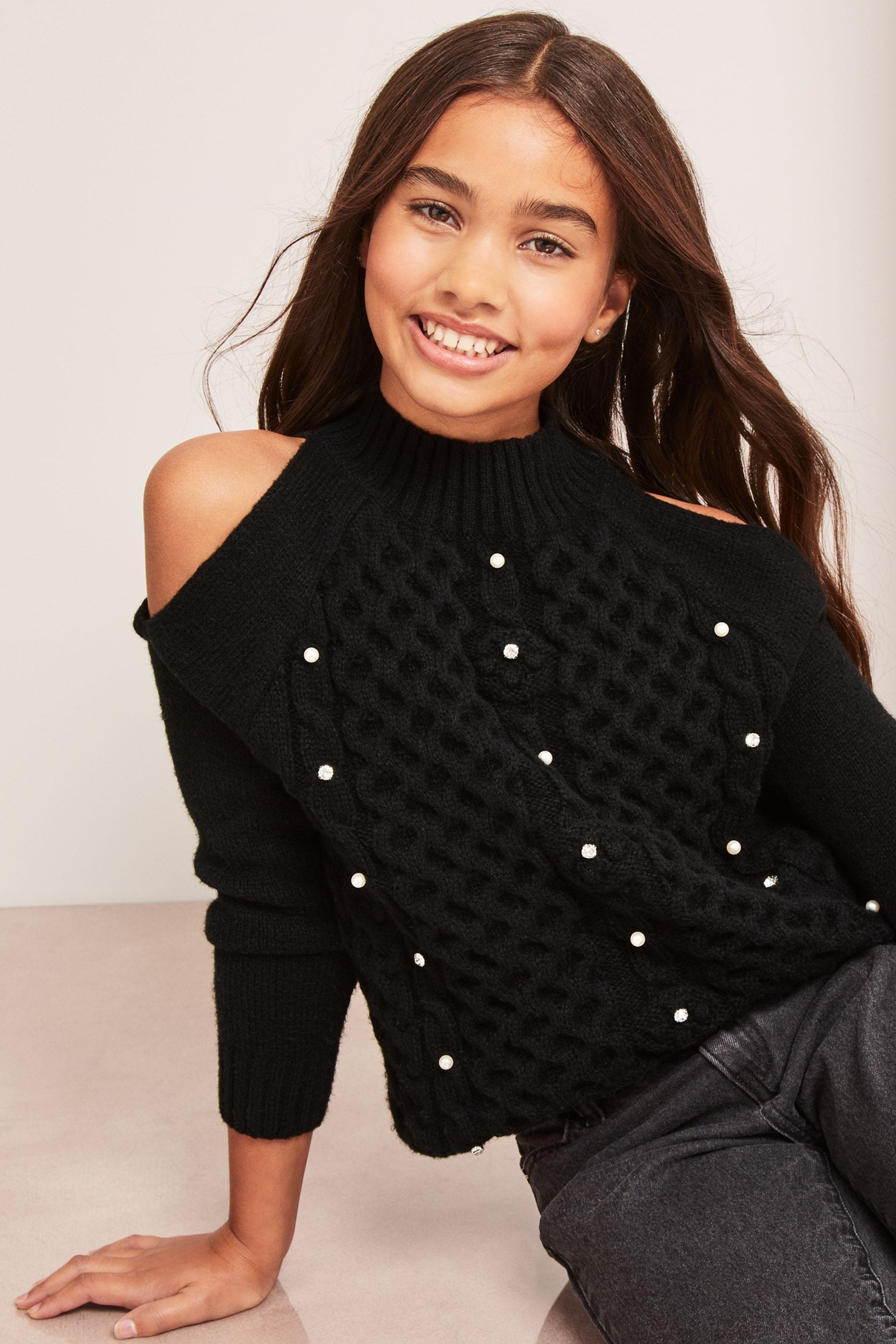 Black Cold Shoulder Knitted Jumper