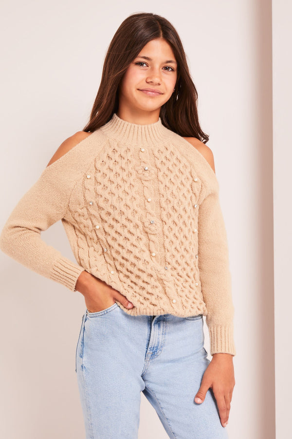 Brown Cold Shoulder Knitted Jumper