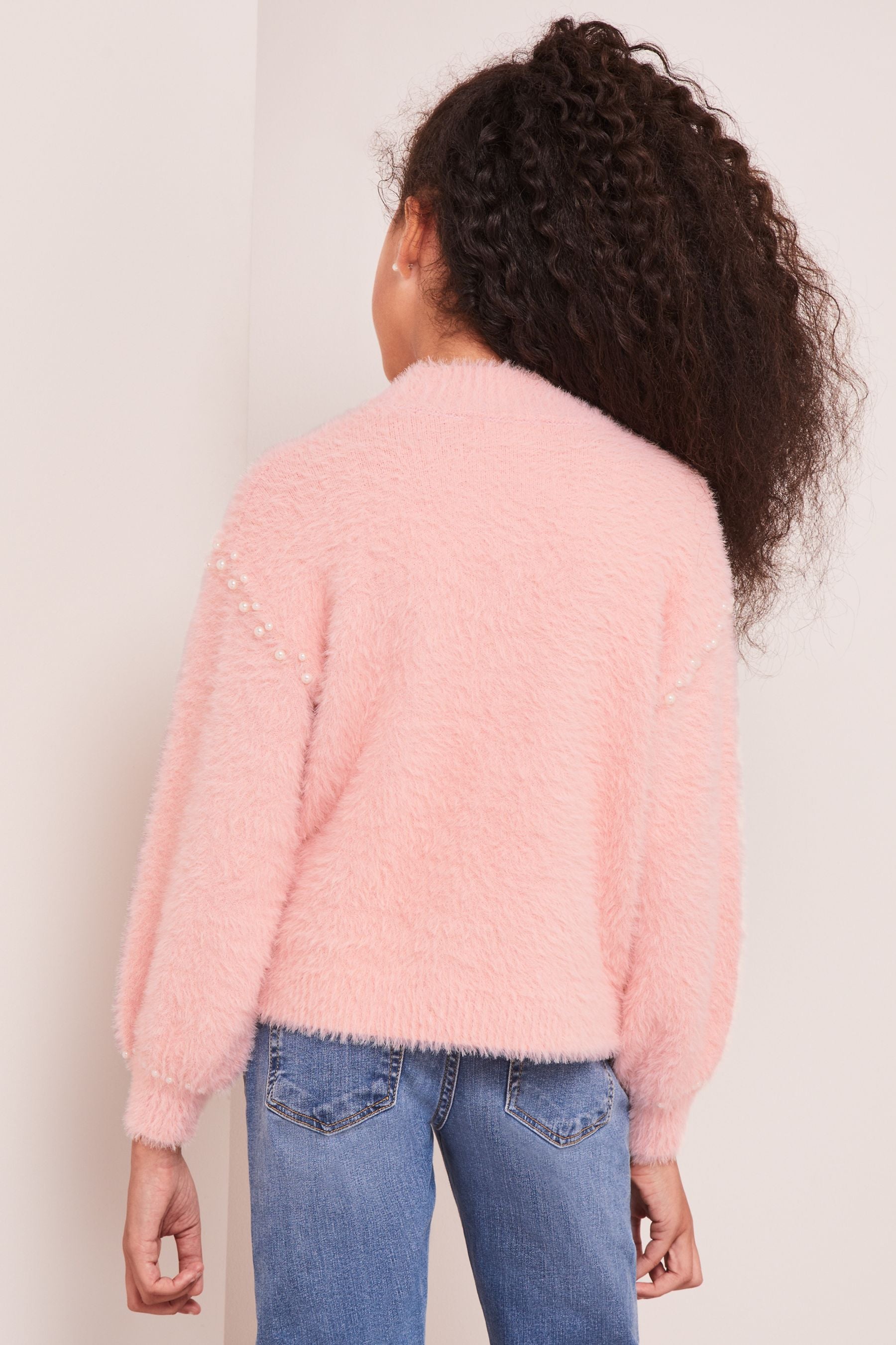 Pink Eyelash Knit Pearl Jumper